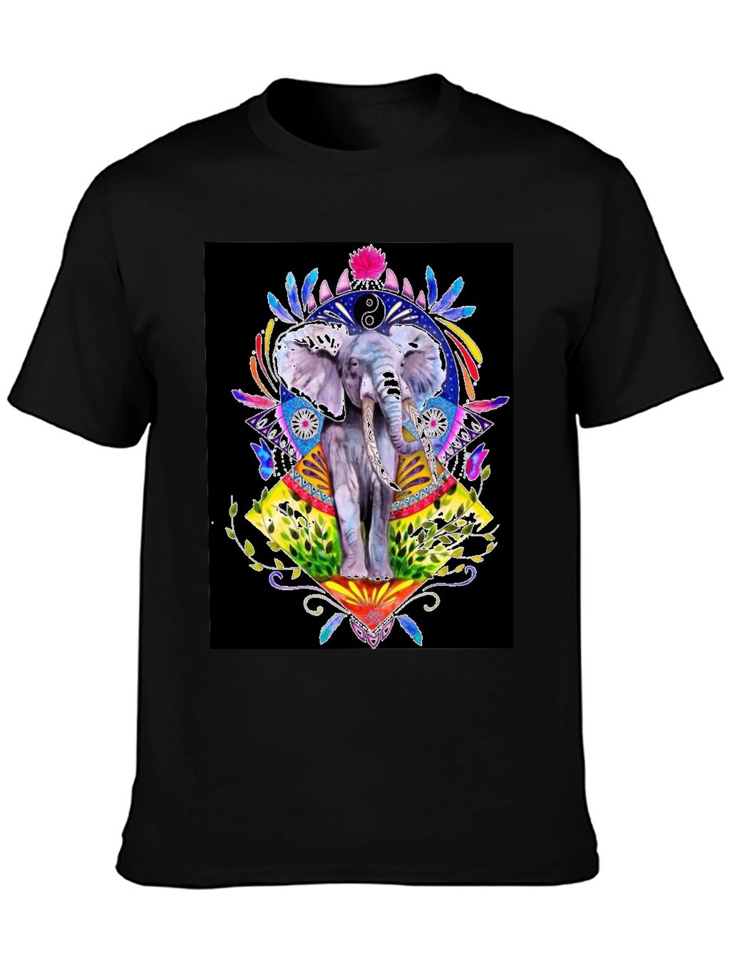 Elephant Art Graphic T-Shirt - Unisex Black Tee