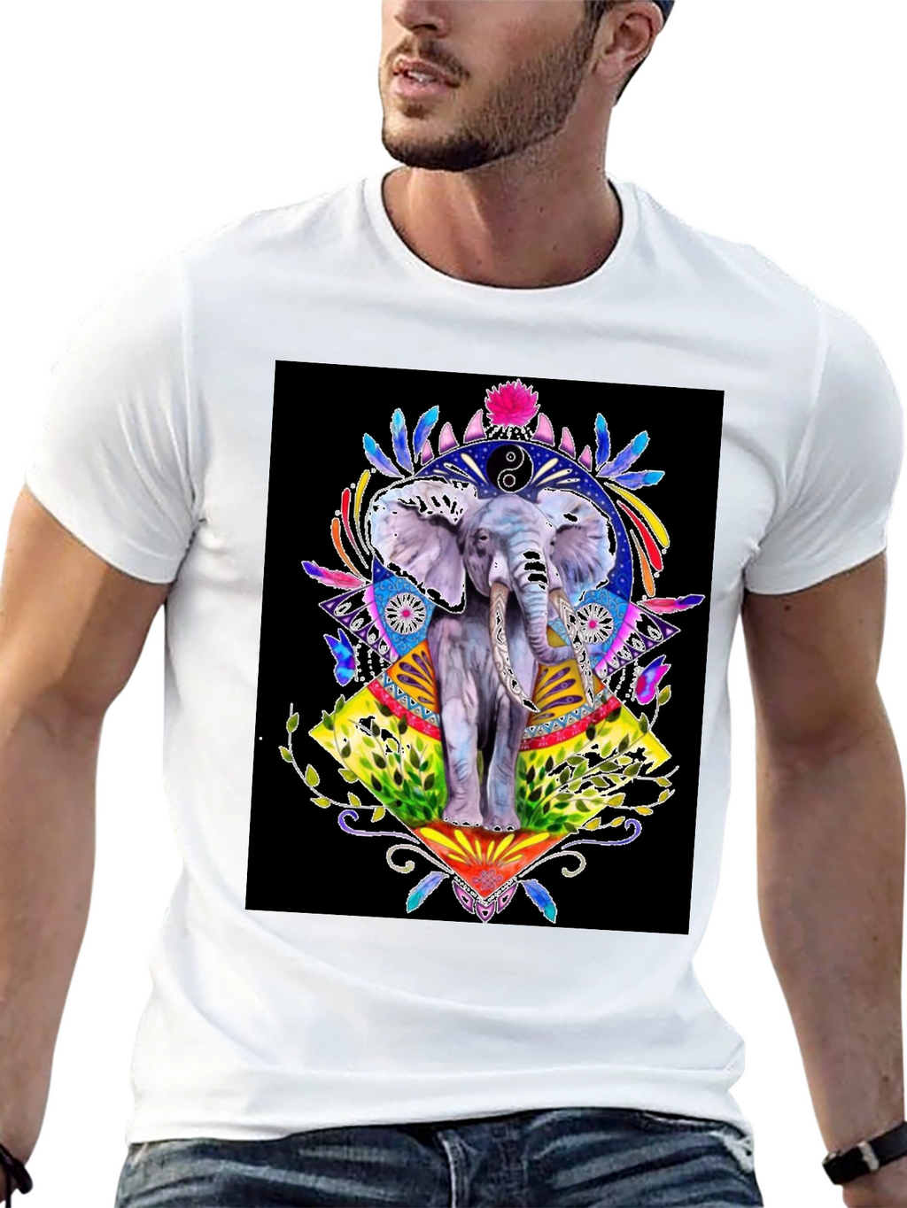 Elephant Art Graphic T-Shirt - Unisex Black Tee