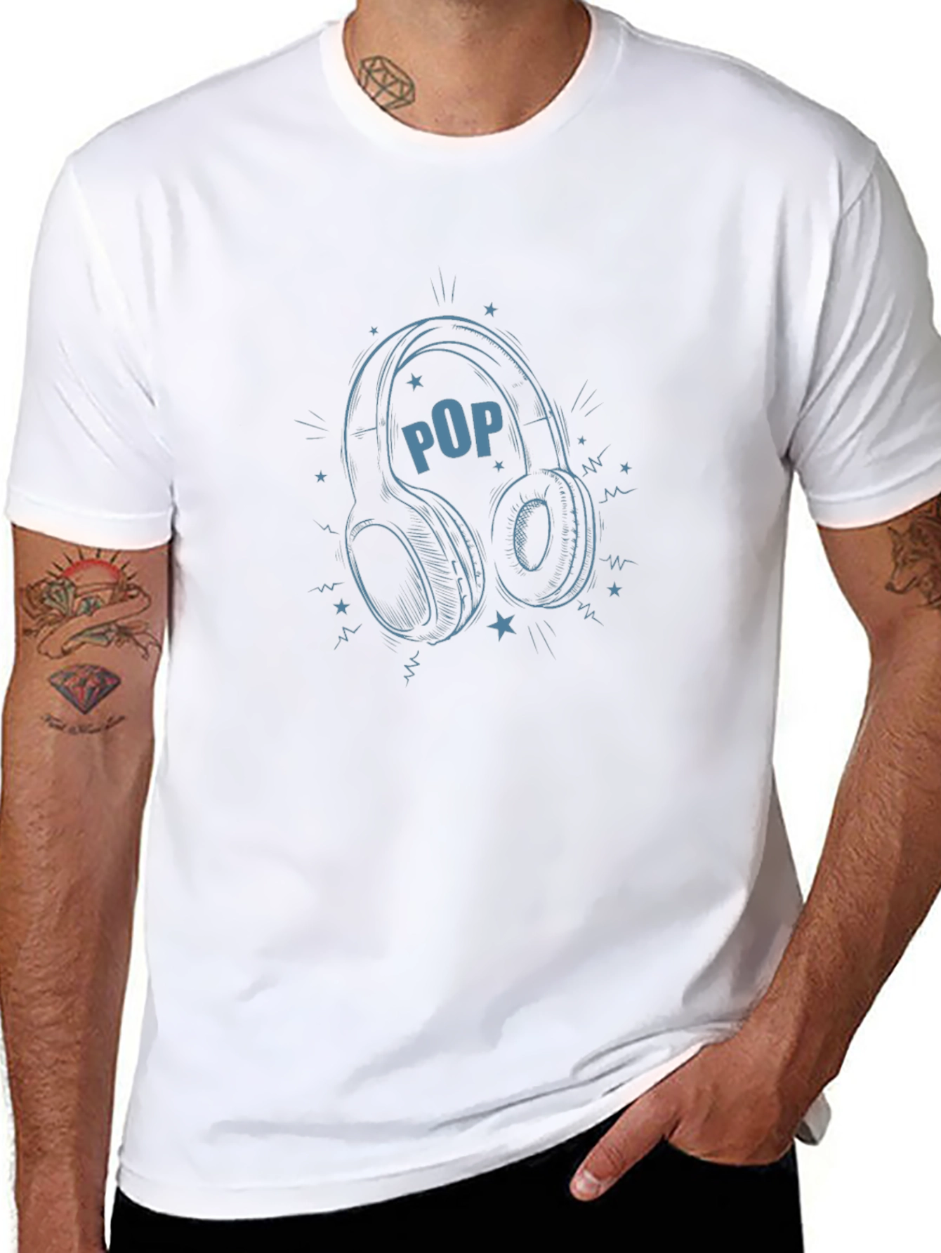 Pop Music Headphones Graphic Black T-Shirt