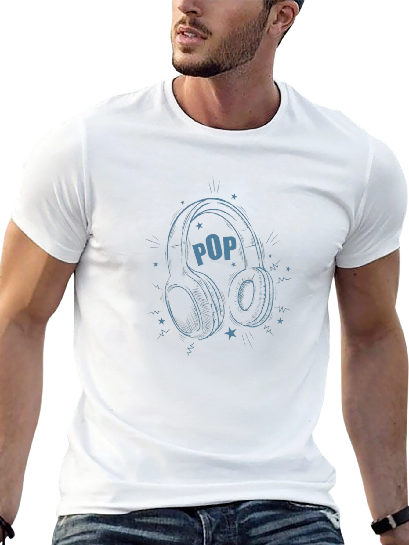 Pop Music Headphones Graphic Black T-Shirt