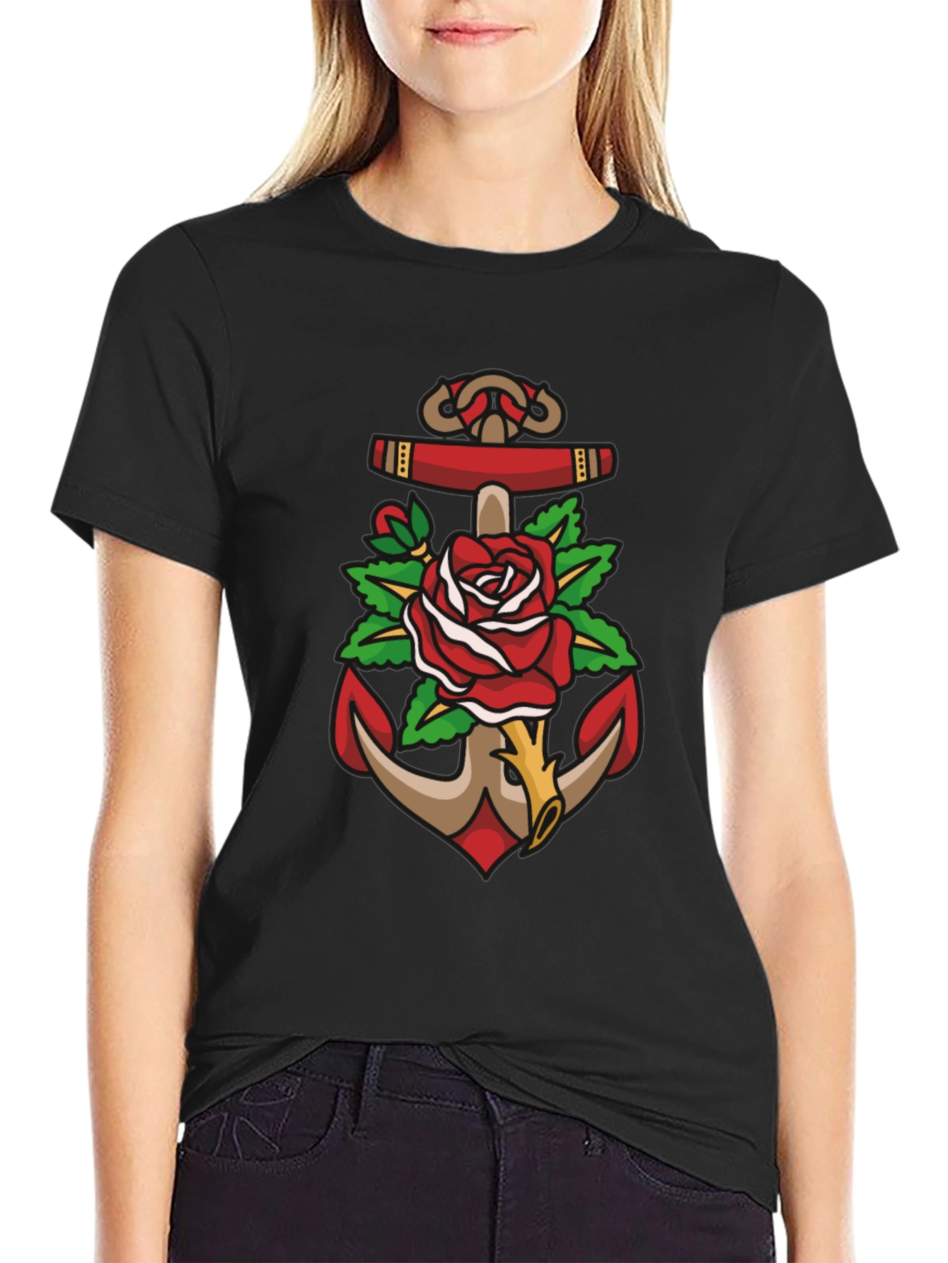Anchor & Rose Graphic Tee - Bold Nautical Design