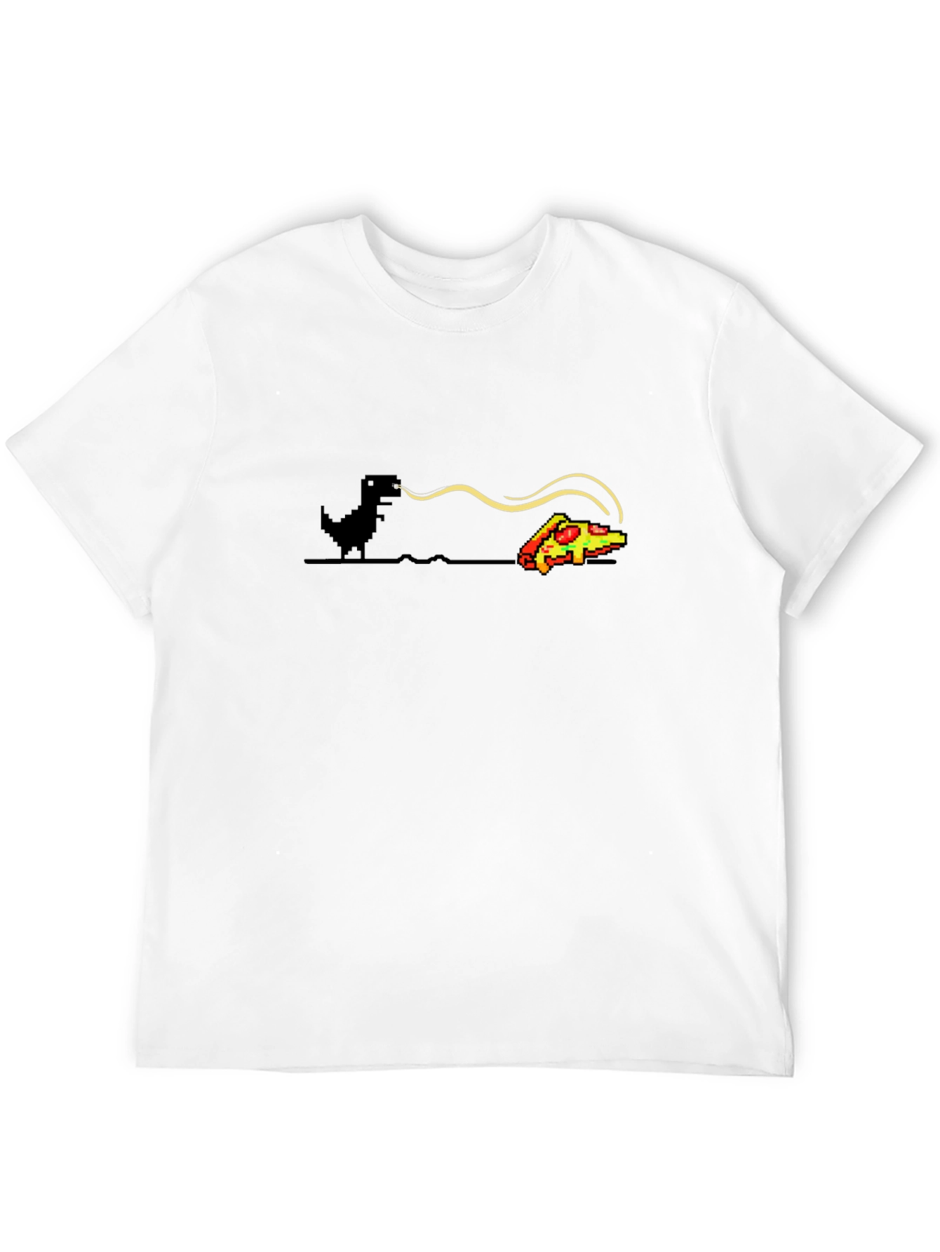 Dino Pizza T-Shirt - Pixel Art Dinosaur Funny Tee