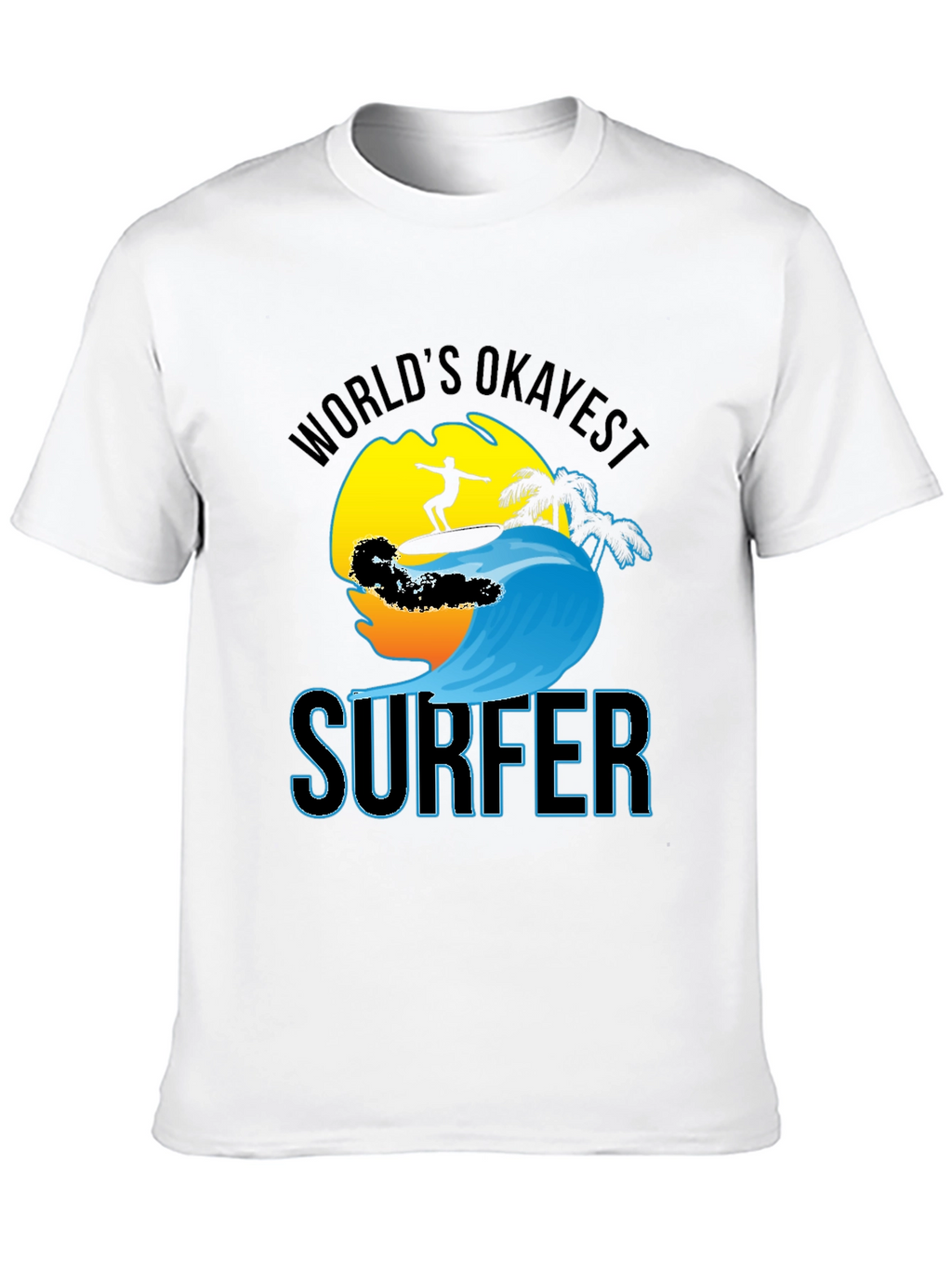 Worlds Okayest Surfer Black Cotton T-Shirt