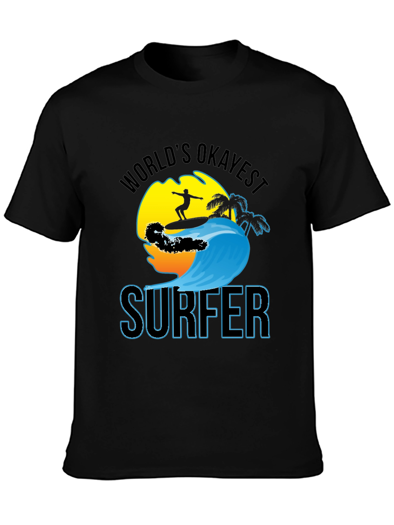 Worlds Okayest Surfer Black Cotton T-Shirt