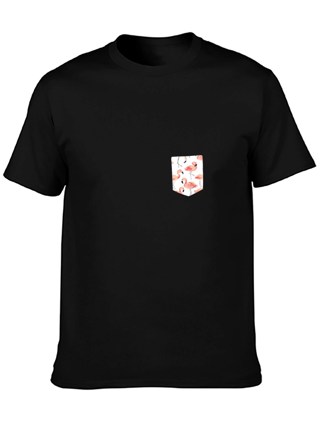 Black T-Shirt with Flamingo Pocket