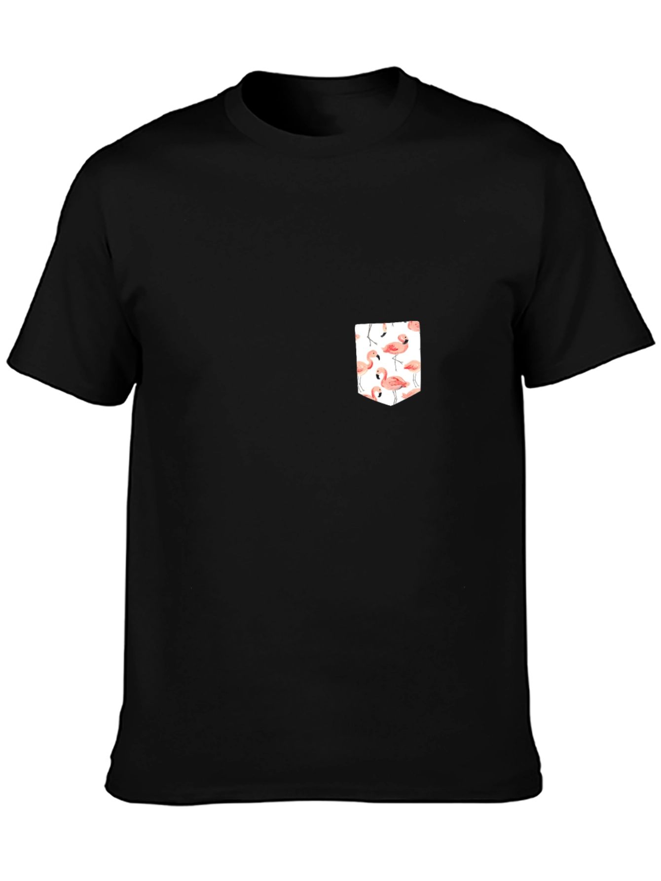 Black T-Shirt with Flamingo Pocket