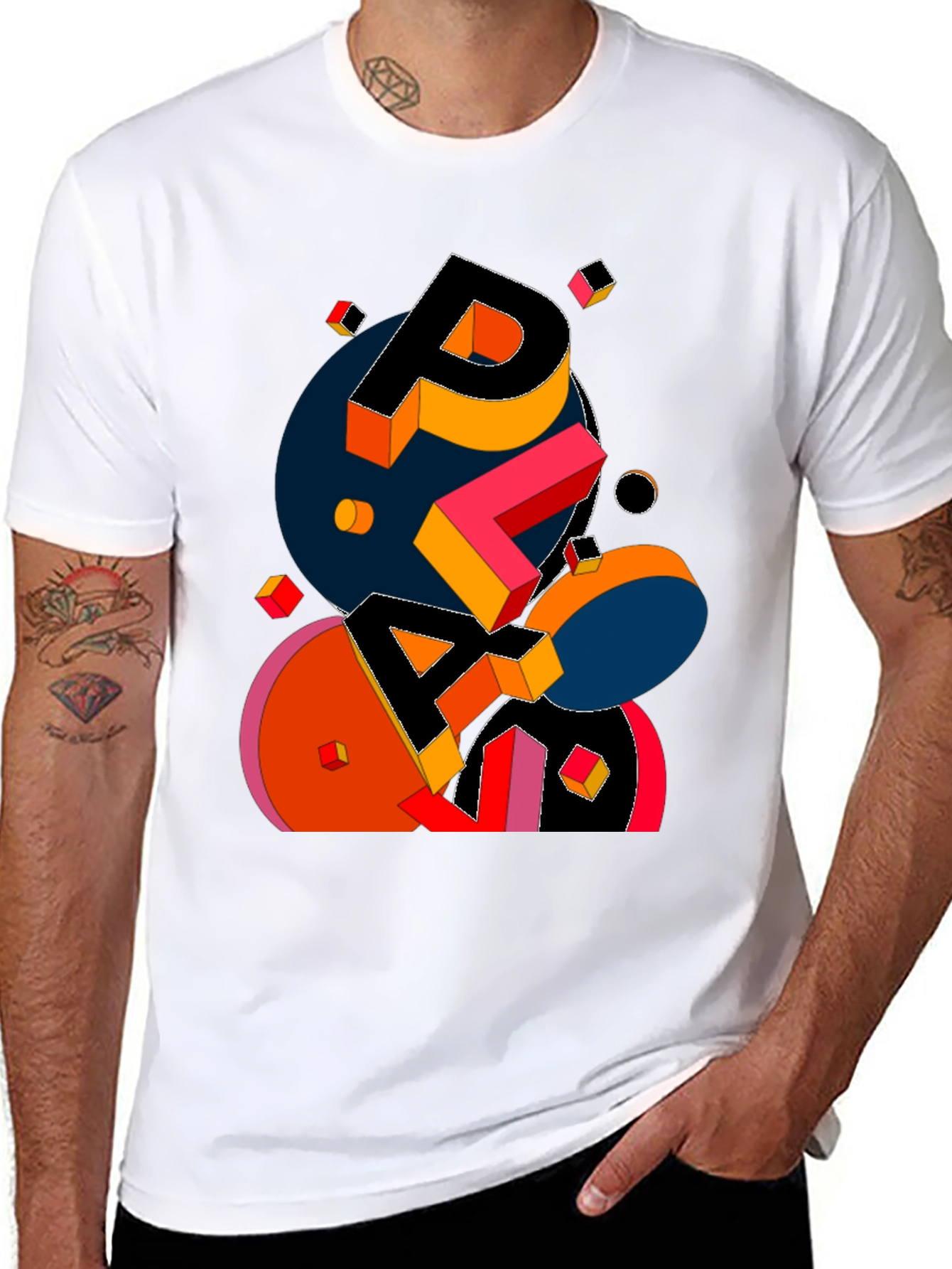 Abstract Geometric Graphic Print Black T-Shirt