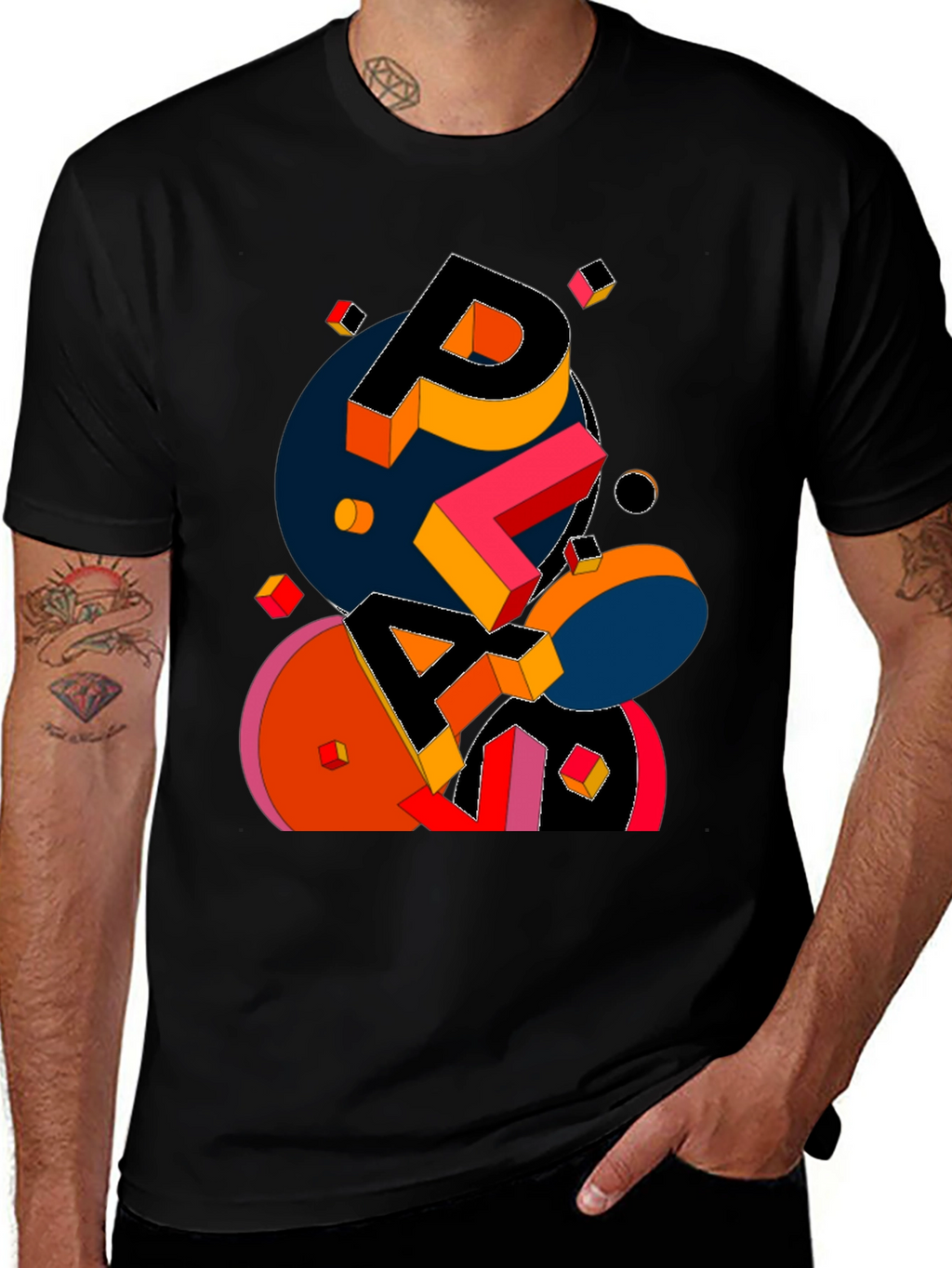 Abstract Geometric Graphic Print Black T-Shirt