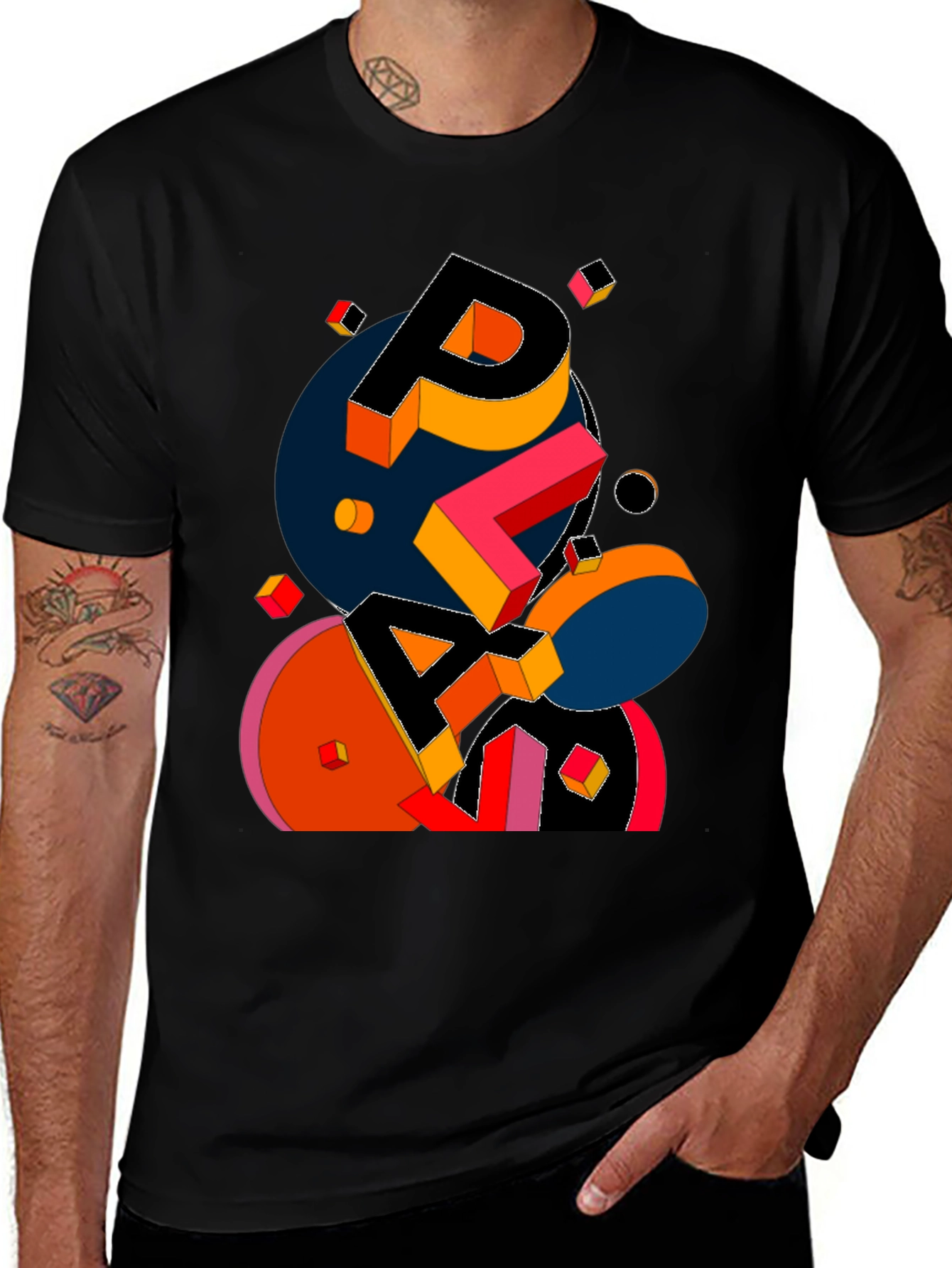 Abstract Geometric Graphic Print Black T-Shirt