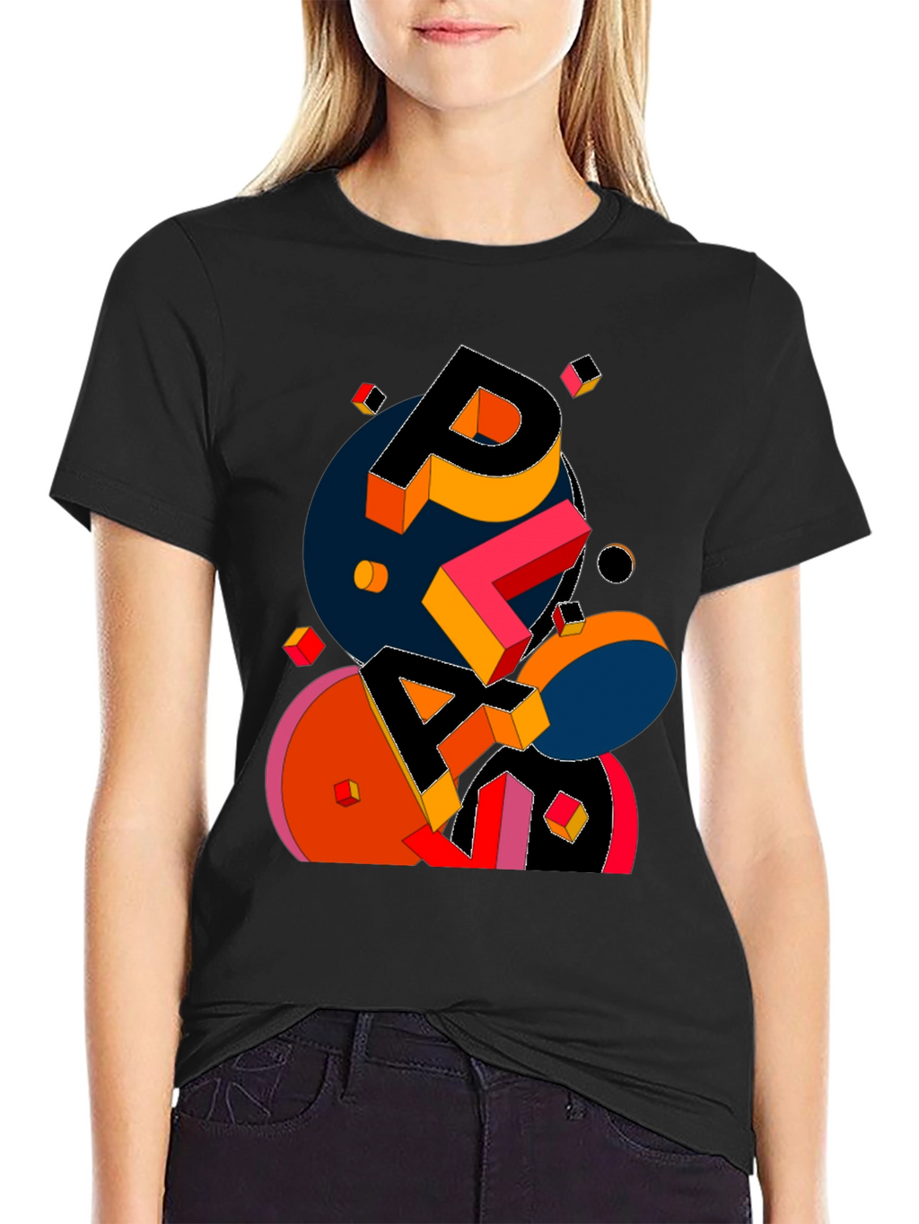 Abstract Geometric Graphic Print Black T-Shirt