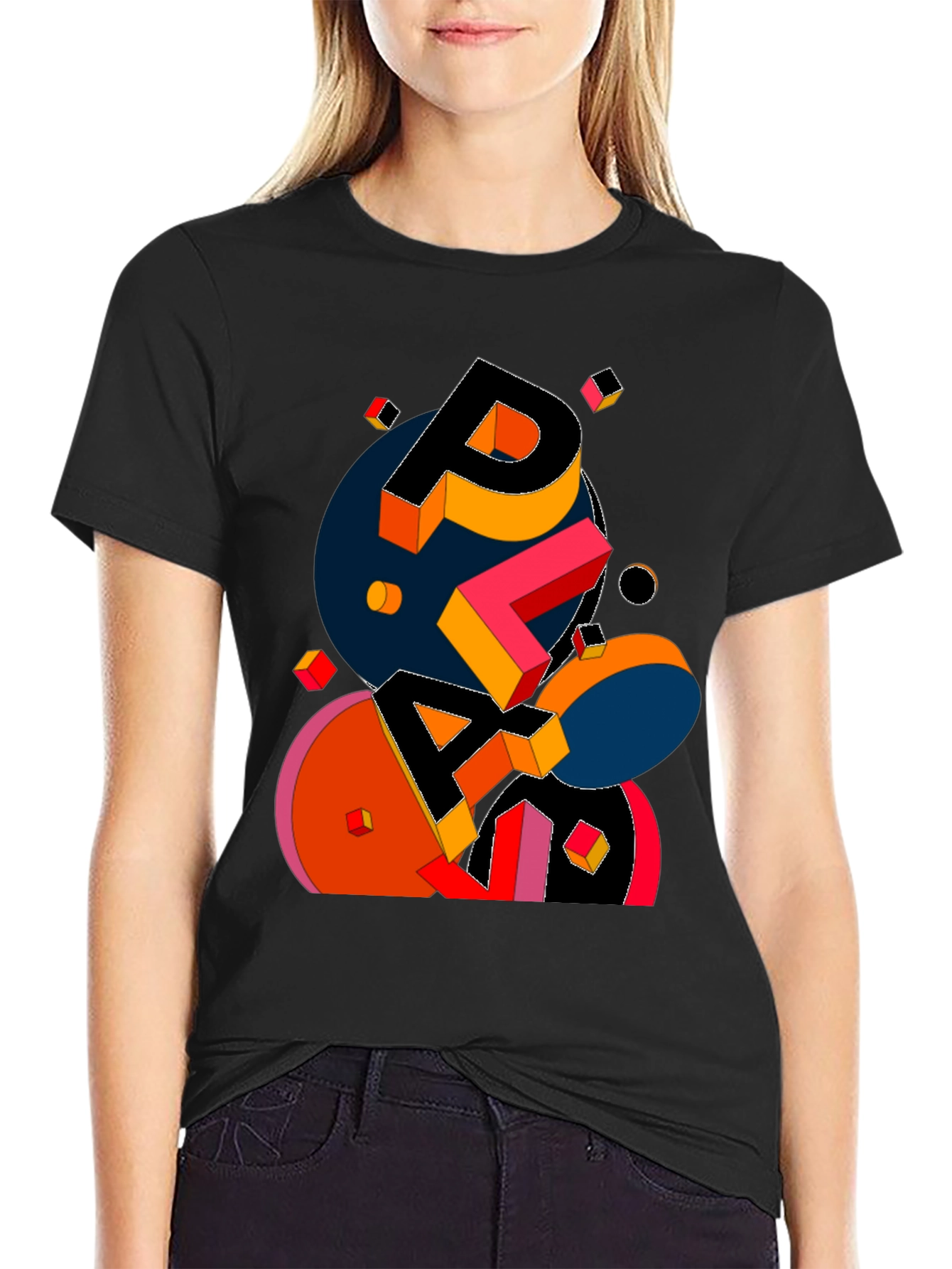 Abstract Geometric Graphic Print Black T-Shirt