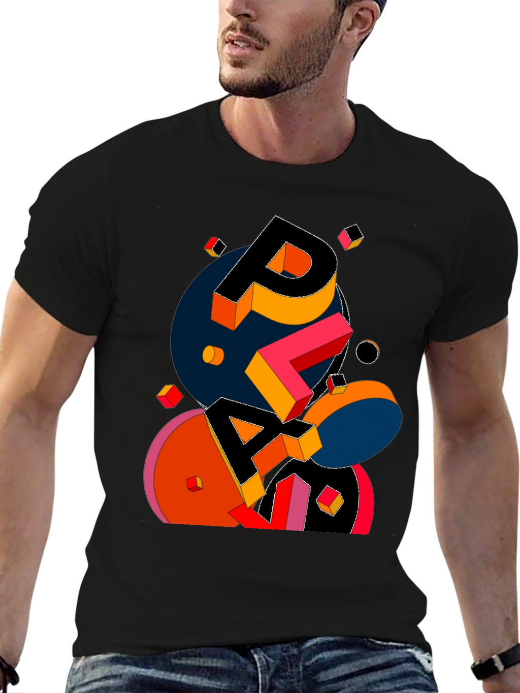 Abstract Geometric Graphic Print Black T-Shirt