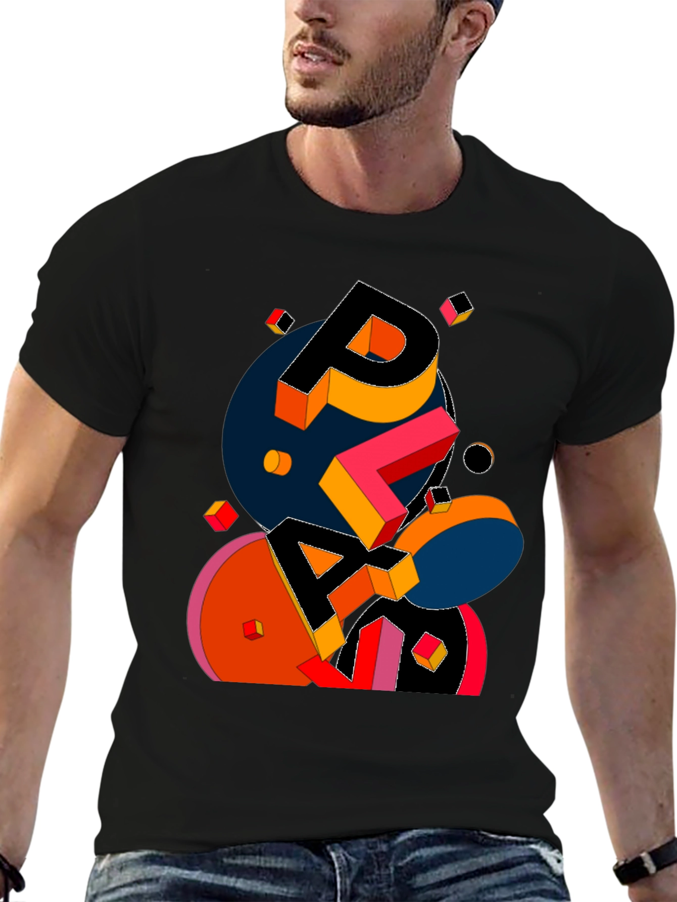 Abstract Geometric Graphic Print Black T-Shirt