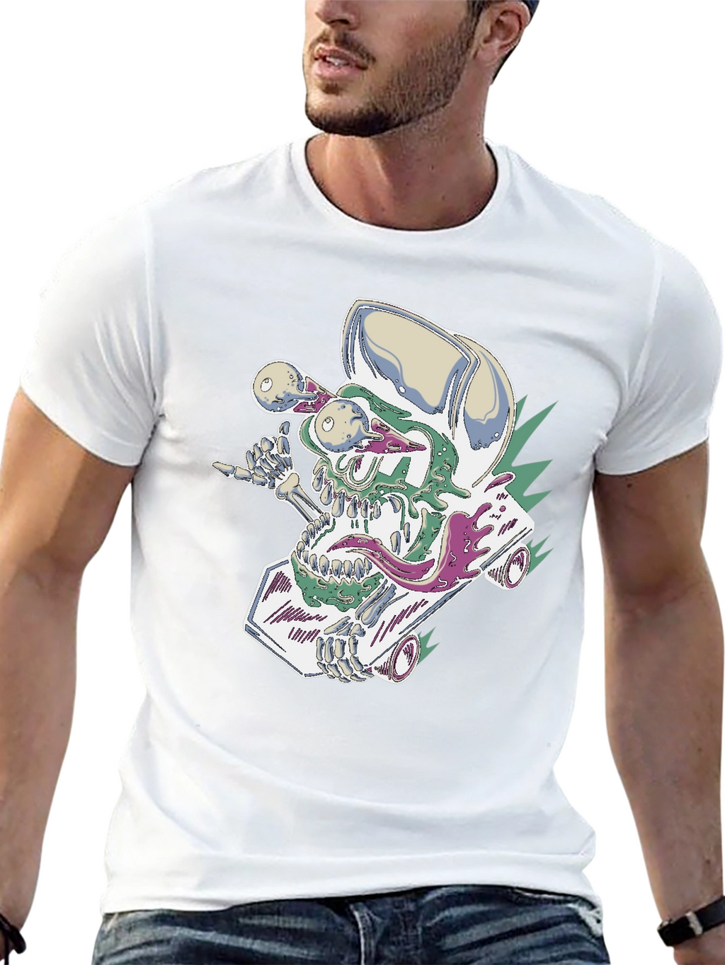Skateboard Skull Tee - Cool Graphic Print
