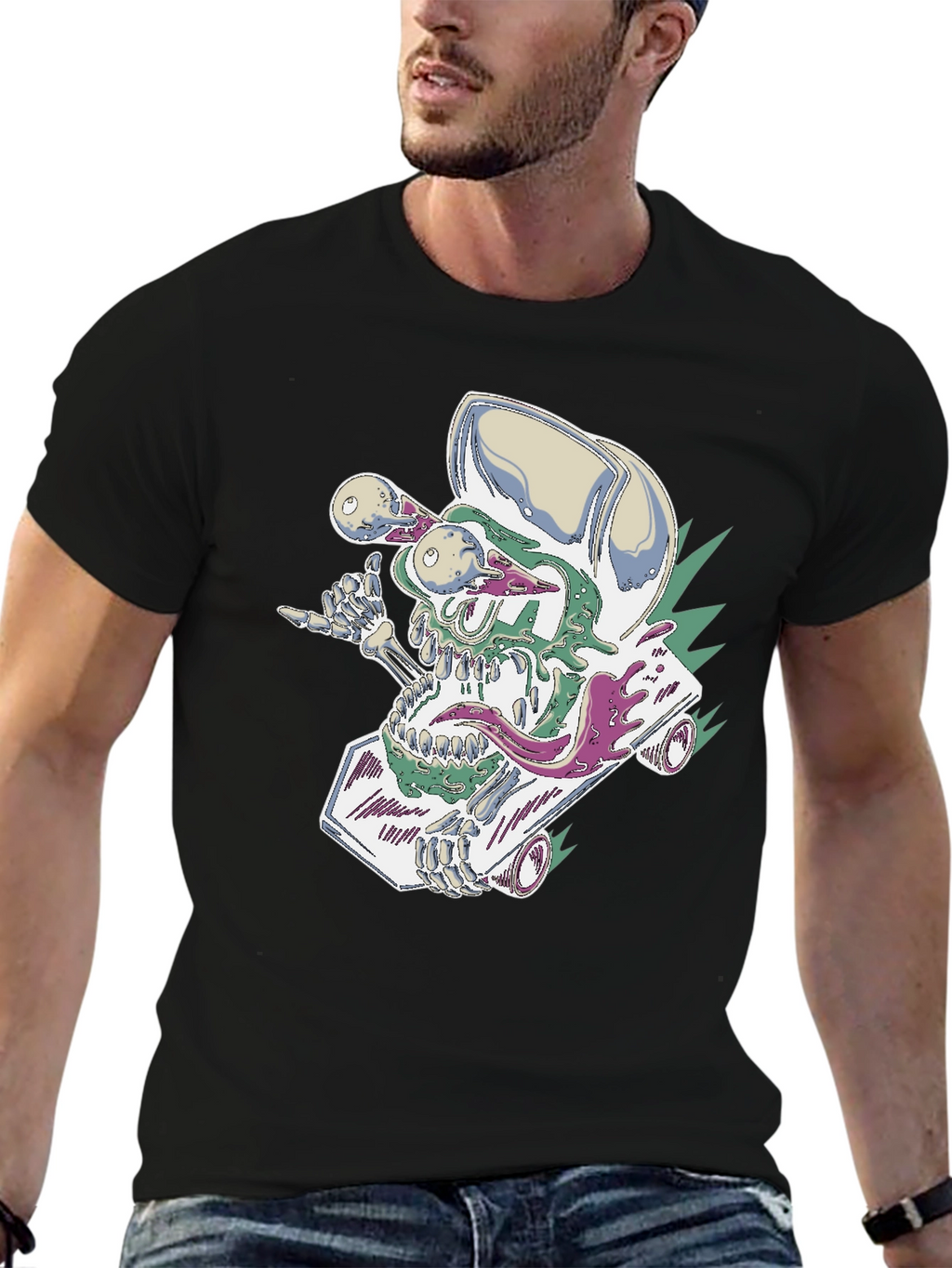 Skateboard Skull Tee - Cool Graphic Print