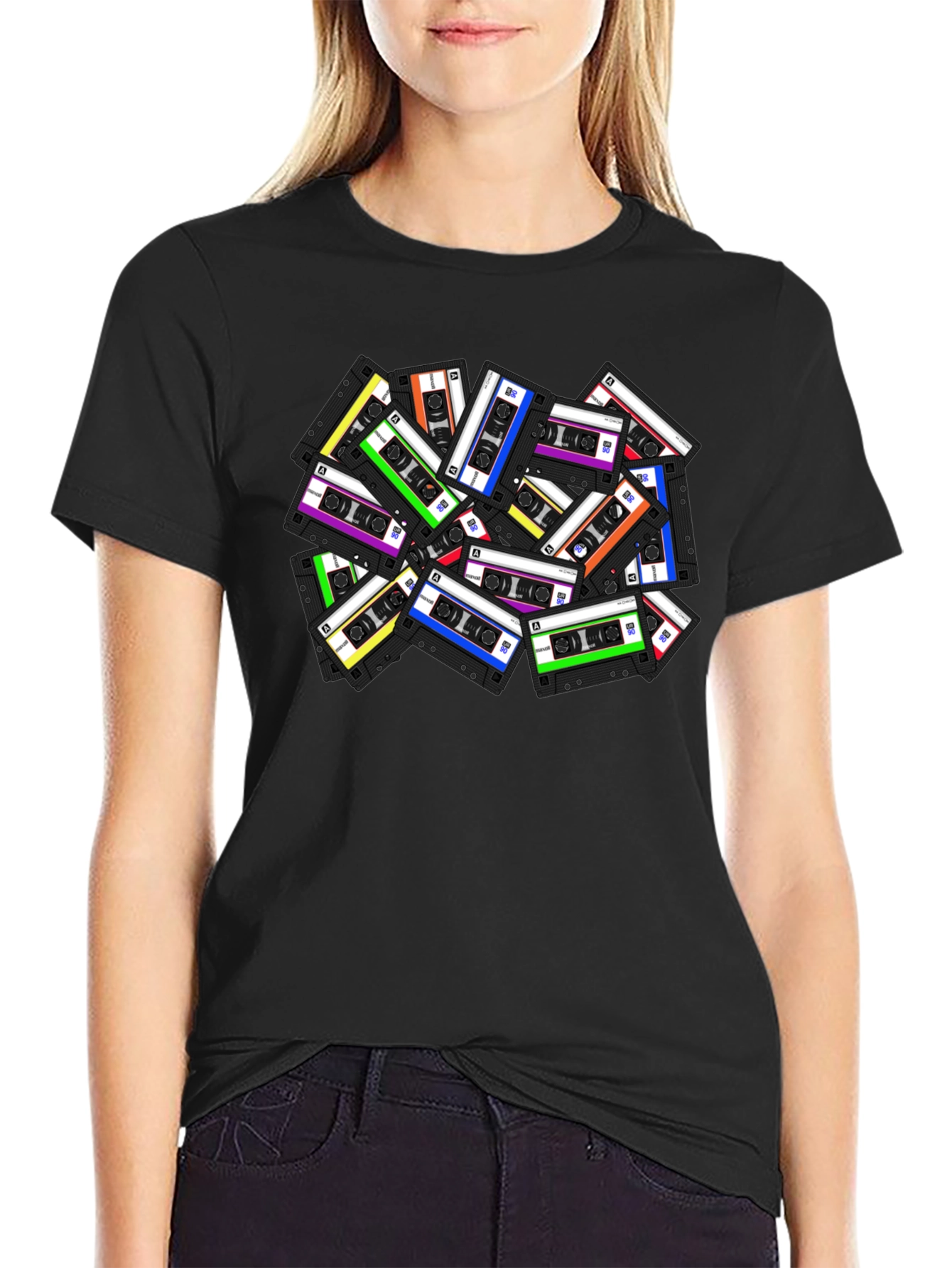 Retro Cassette Tape Graphic T-Shirt - Black