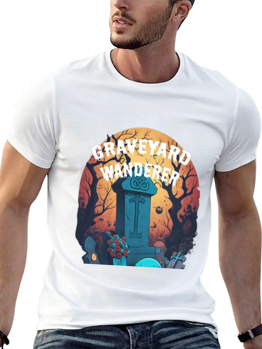Graveyard Wanderer Graphic Tee - Halloween T-Shirt
