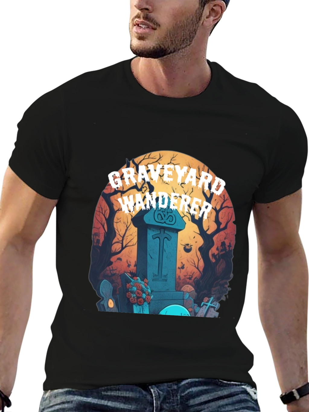 Graveyard Wanderer Graphic Tee - Halloween T-Shirt