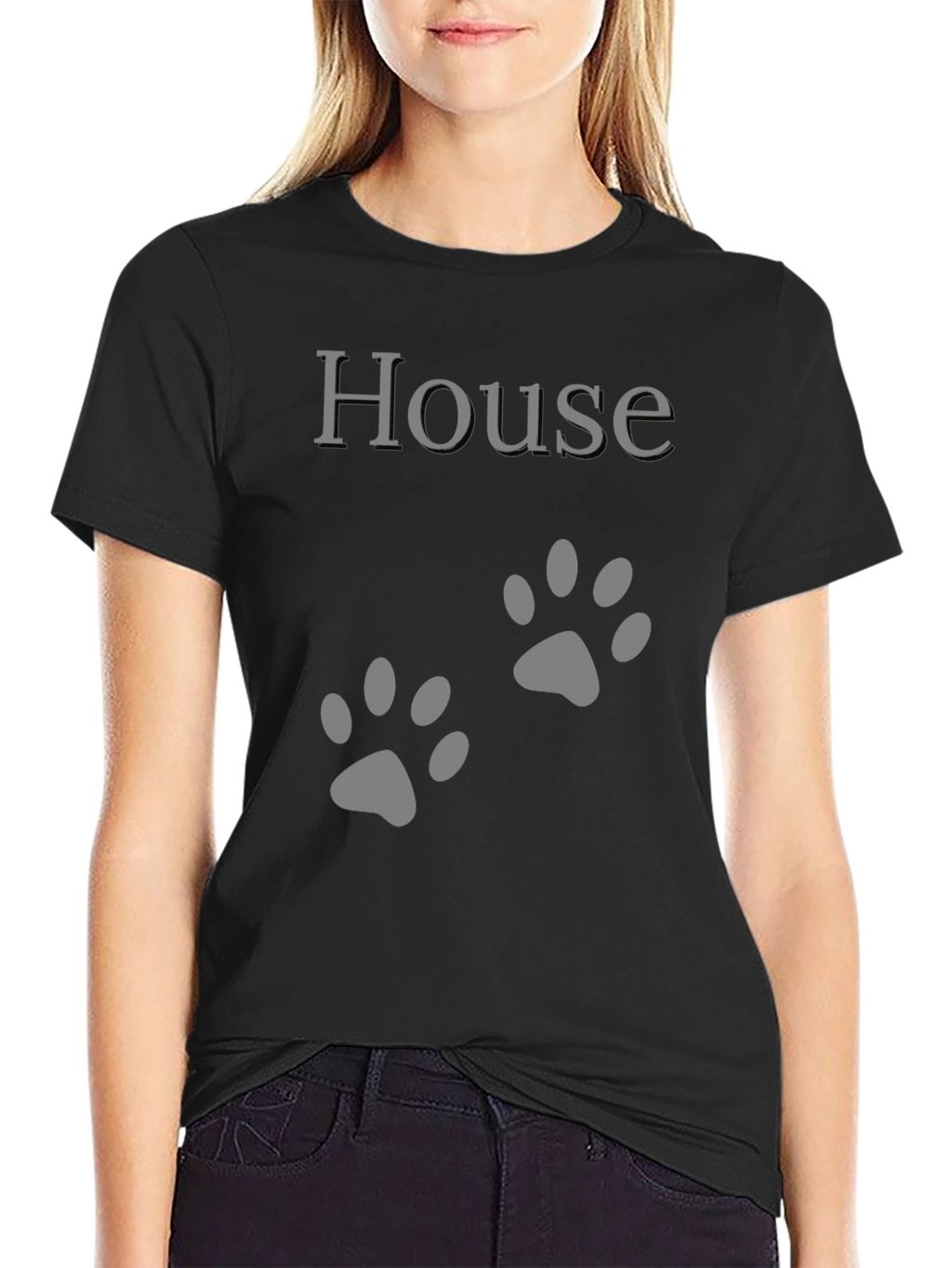 House Paw Print Graphic T-Shirt - Black