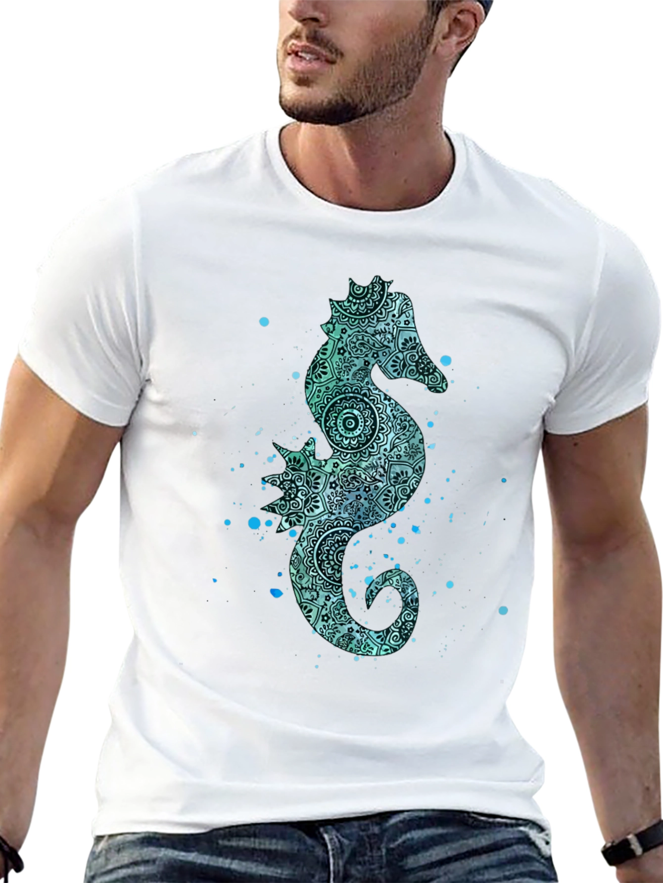 Seahorse Graphic Tee - Mens Black Cotton T-Shirt