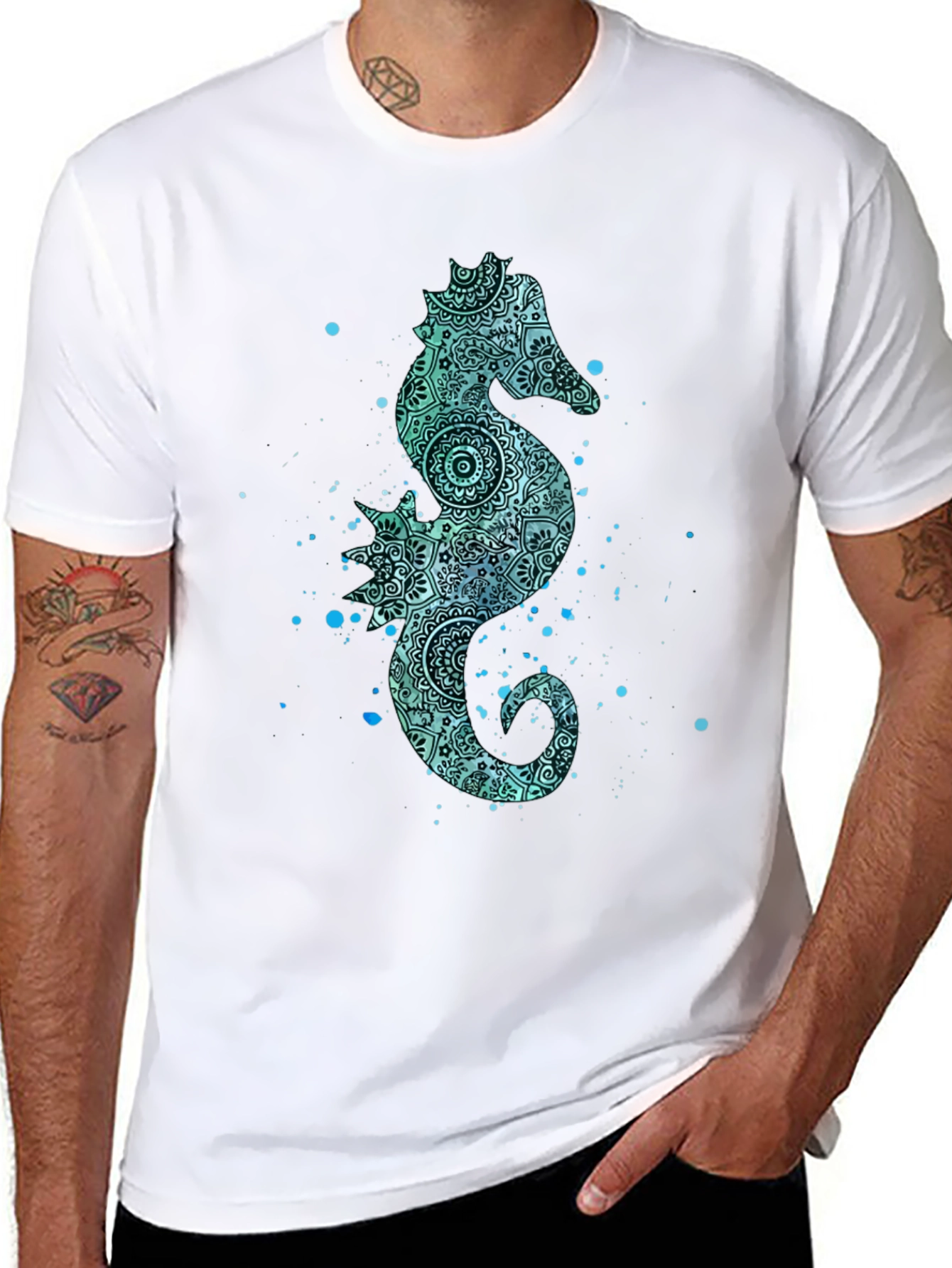Seahorse Graphic Tee - Mens Black Cotton T-Shirt