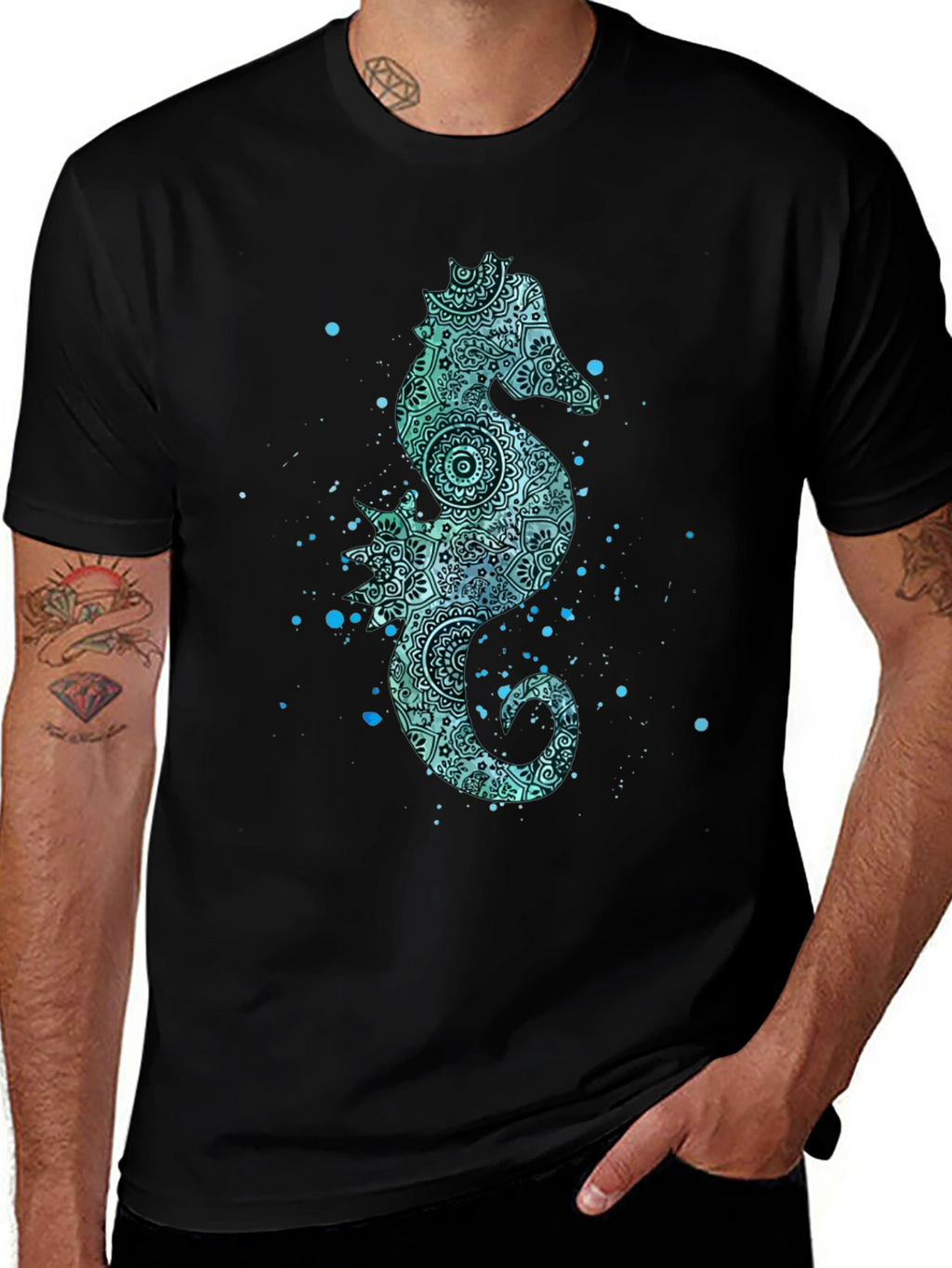 Seahorse Graphic Tee - Mens Black Cotton T-Shirt