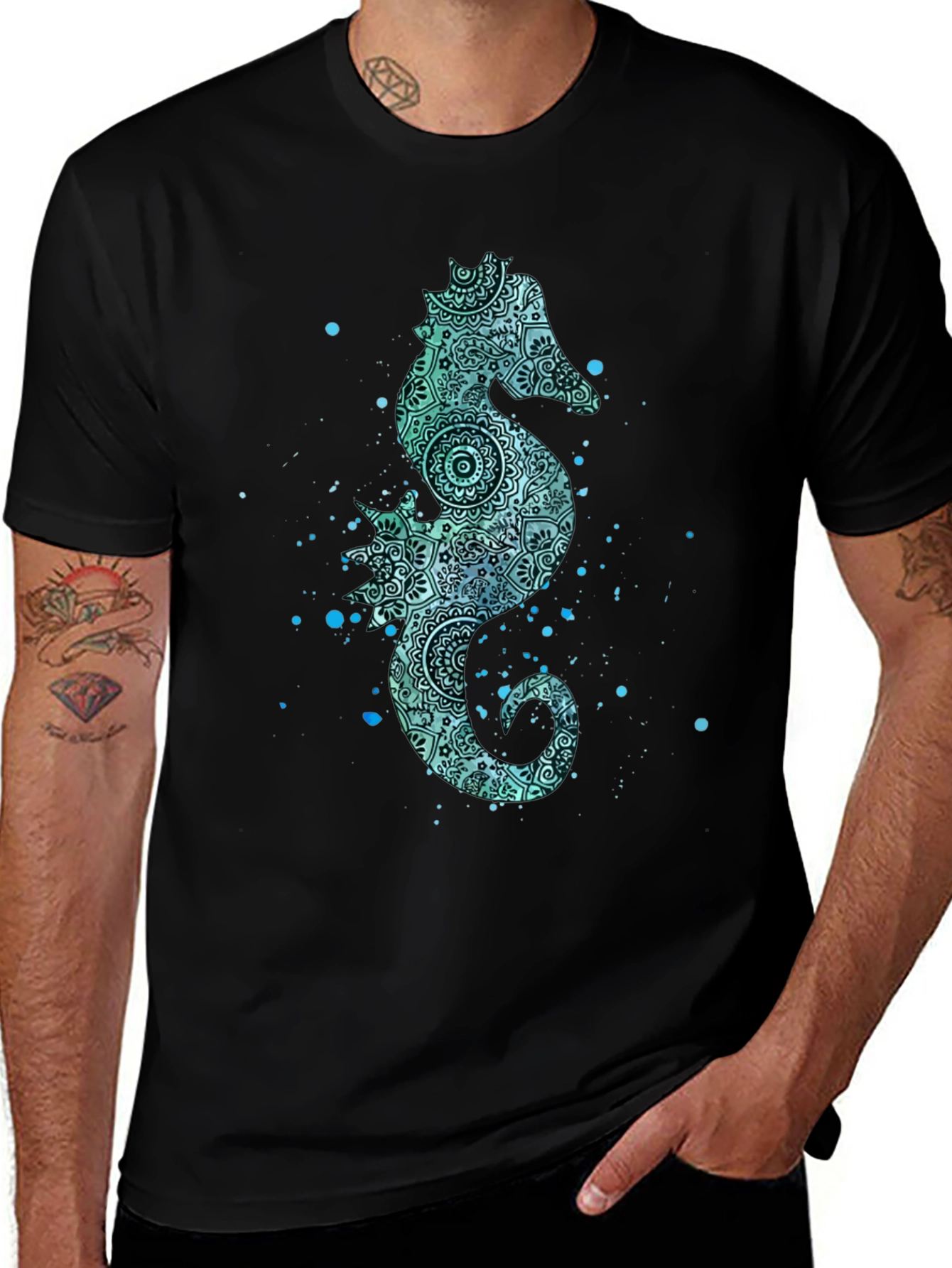 Seahorse Graphic Tee - Mens Black Cotton T-Shirt