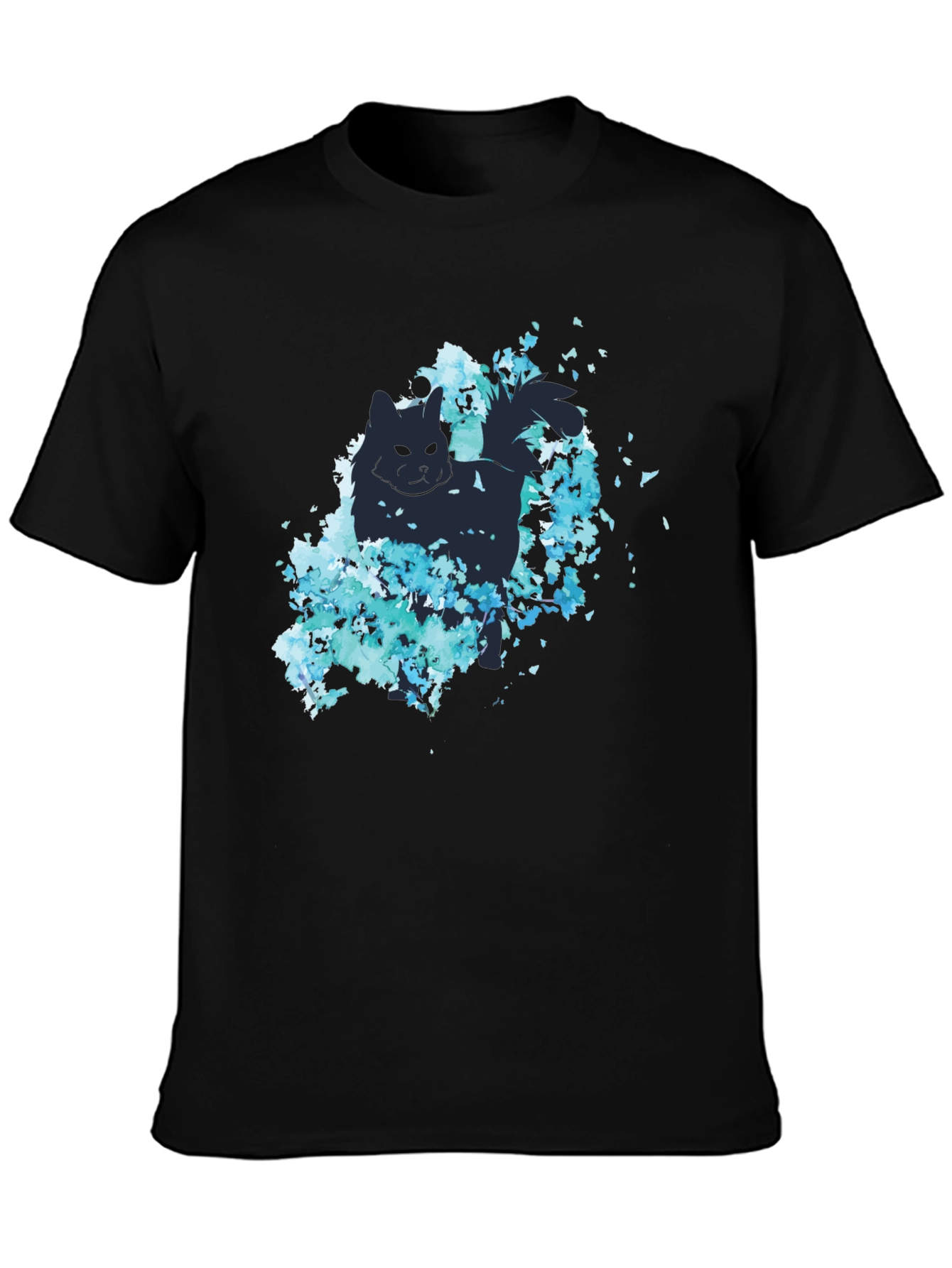 Cat Silhouette Floral T-Shirt - Stylish Black Tee