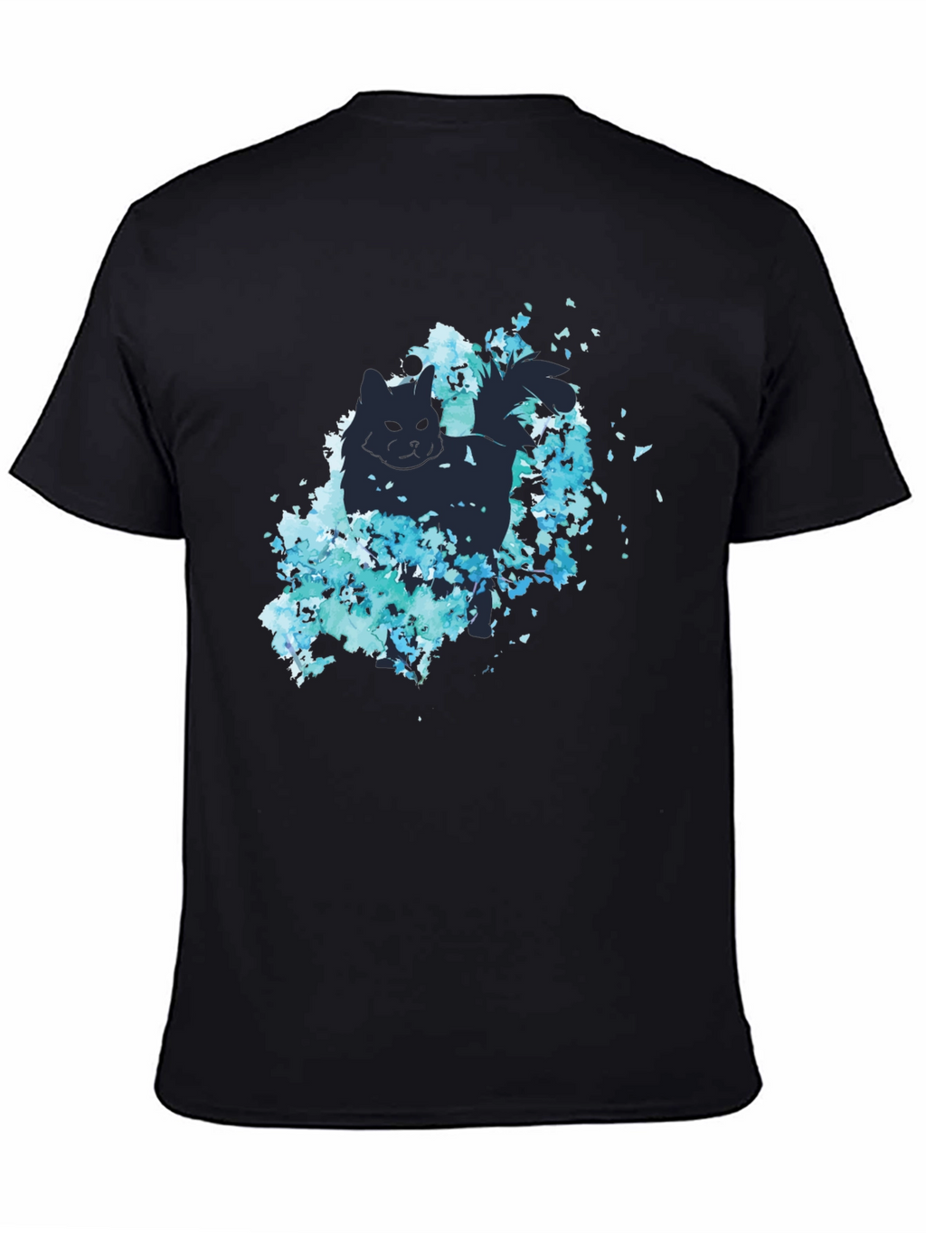 Cat Silhouette Floral T-Shirt - Stylish Black Tee