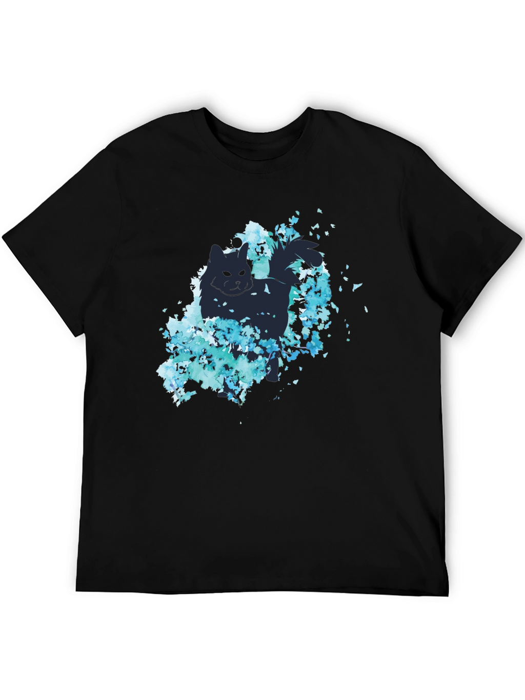 Cat Silhouette Floral T-Shirt - Stylish Black Tee