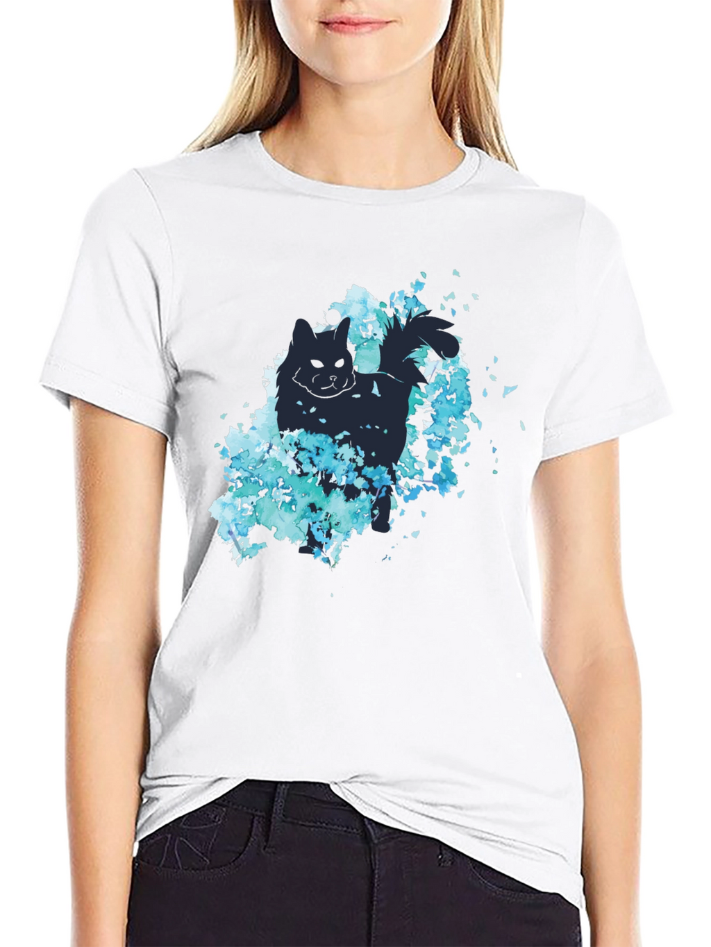 Cat Silhouette Floral T-Shirt - Stylish Black Tee