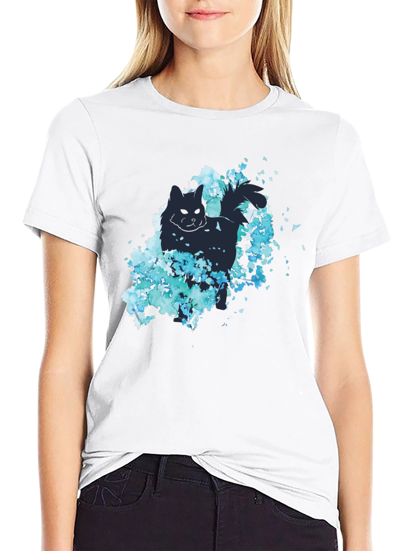 Cat Silhouette Floral T-Shirt - Stylish Black Tee