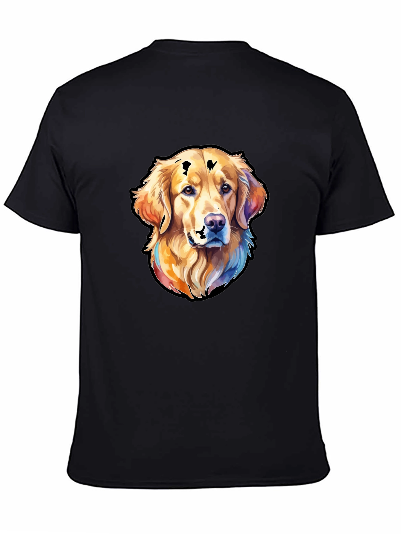 Golden Retriever Dog Graphic Tee - Black Cotton Blend