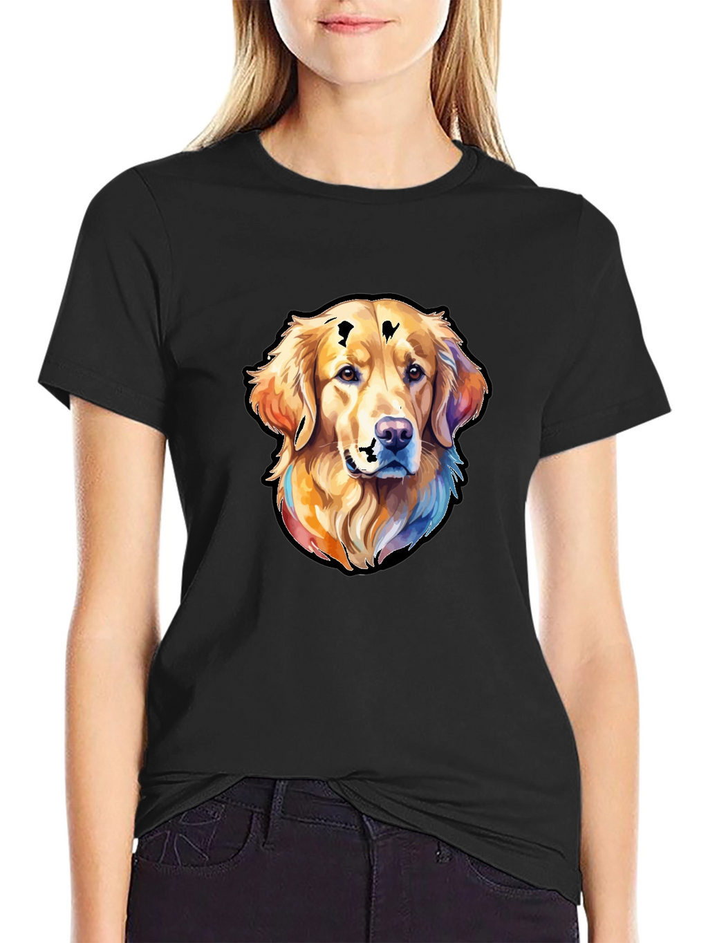 Golden Retriever Dog Graphic Tee - Black Cotton Blend