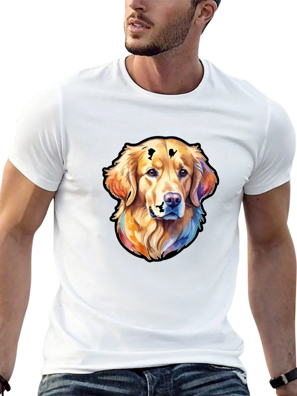 Golden Retriever Dog Graphic Tee - Black Cotton Blend