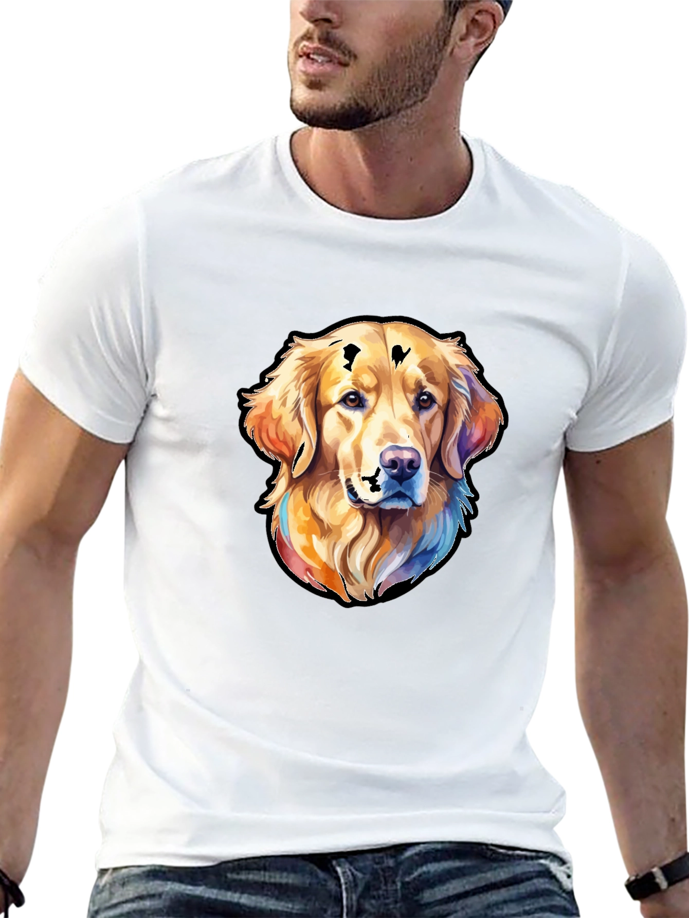 Golden Retriever Dog Graphic Tee - Black Cotton Blend