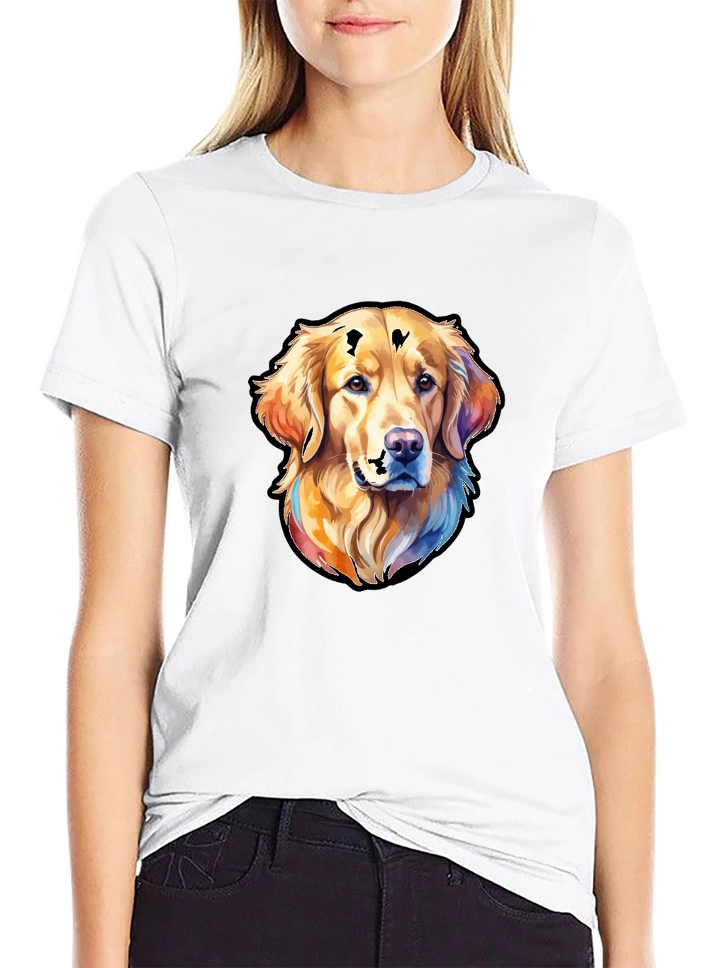 Golden Retriever Dog Graphic Tee - Black Cotton Blend