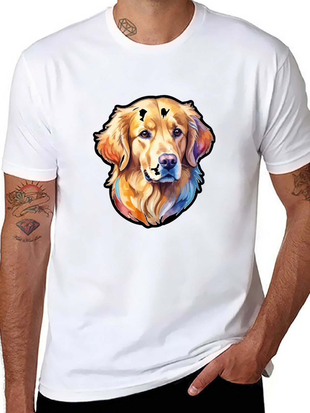 Golden Retriever Dog Graphic Tee - Black Cotton Blend