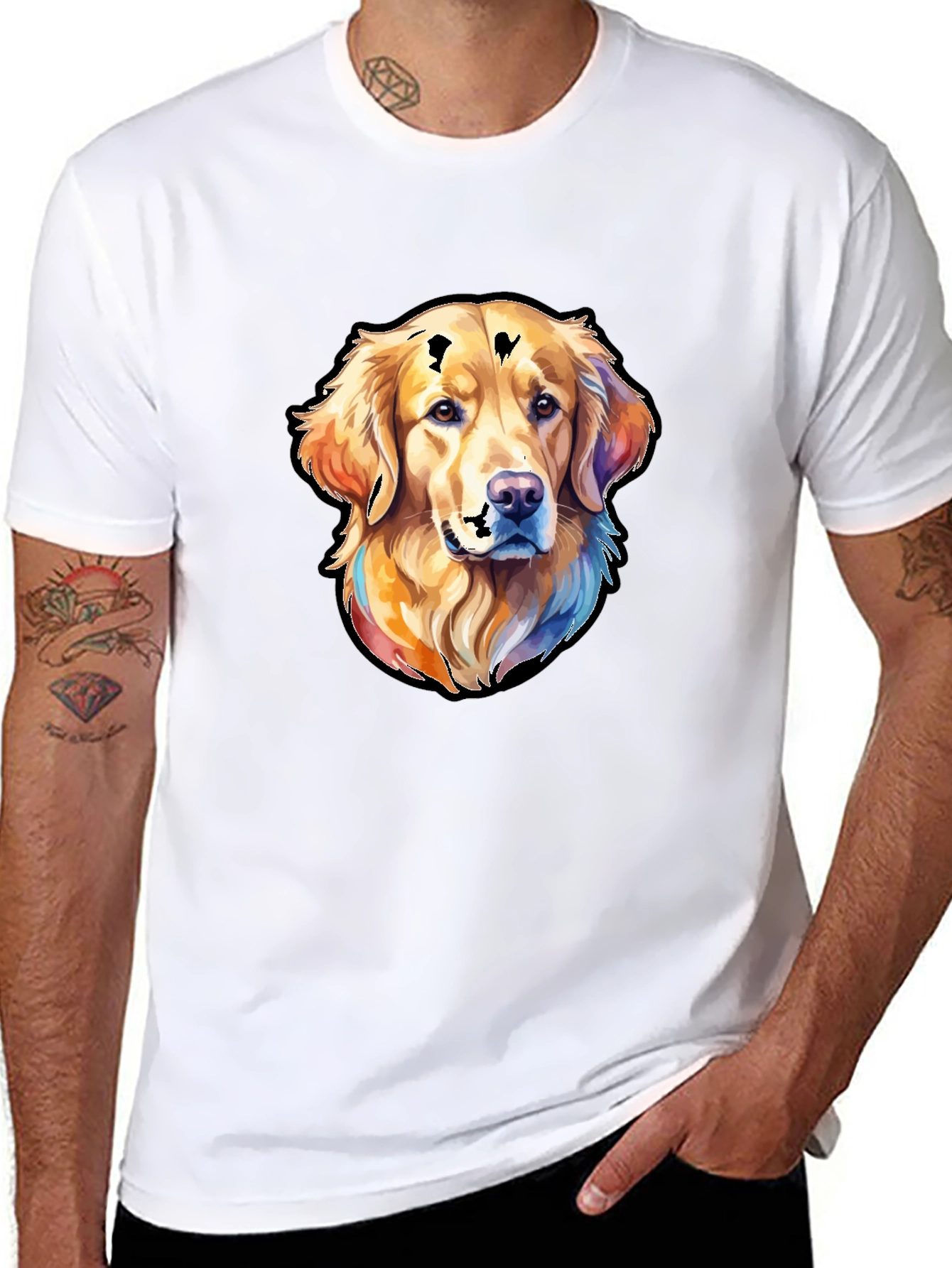 Golden Retriever Dog Graphic Tee - Black Cotton Blend