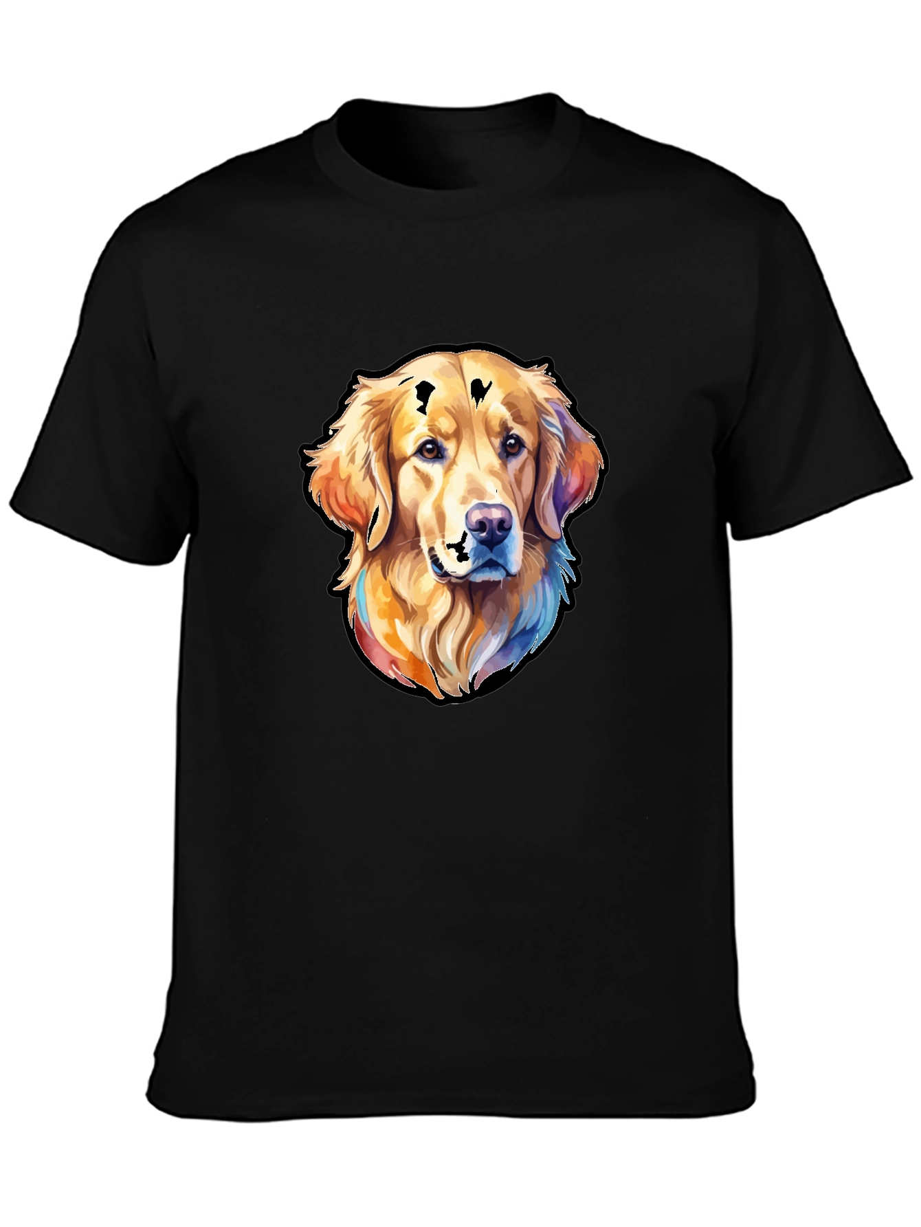 Golden Retriever Dog Graphic Tee - Black Cotton Blend
