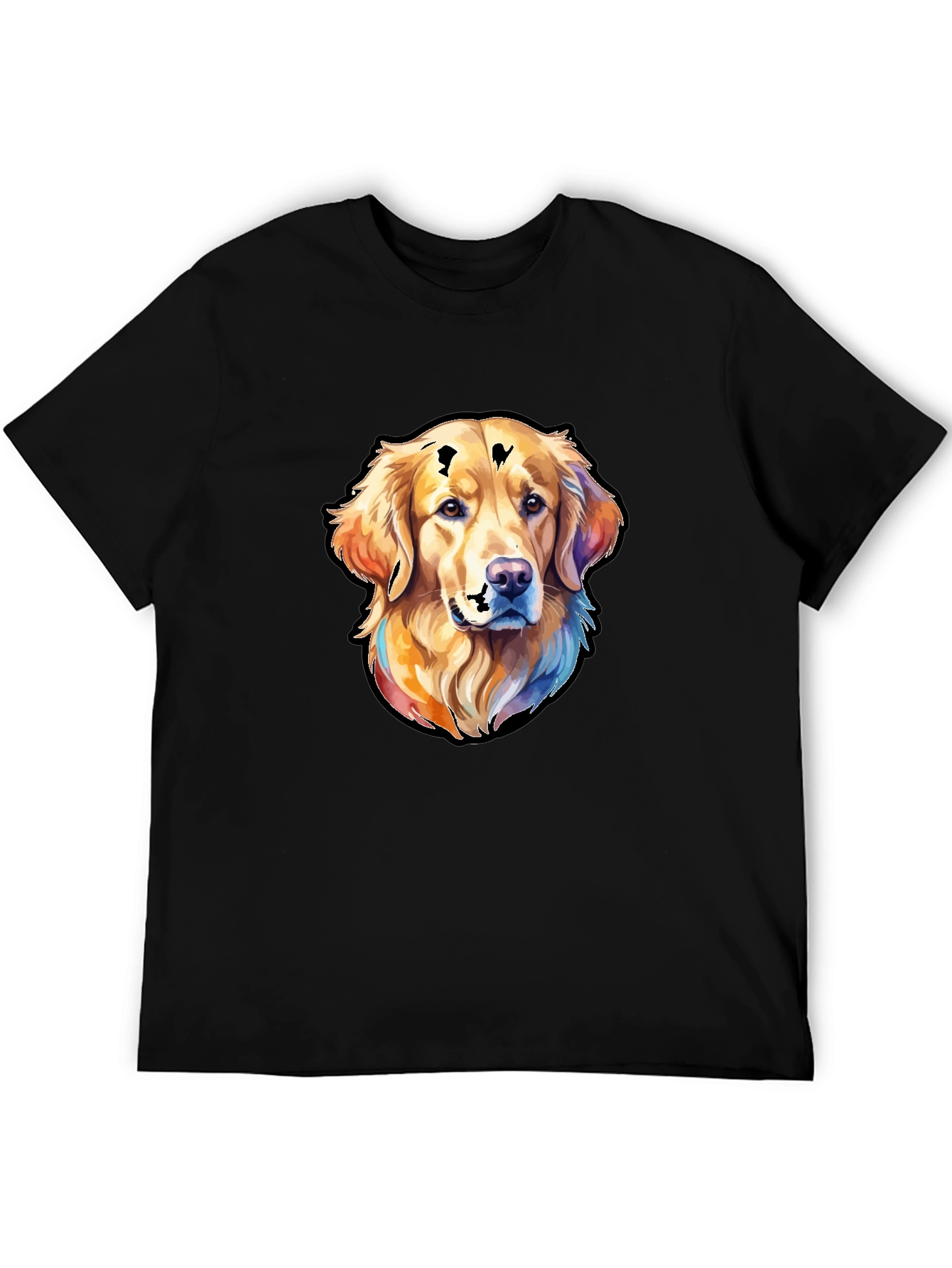 Golden Retriever Dog Graphic Tee - Black Cotton Blend