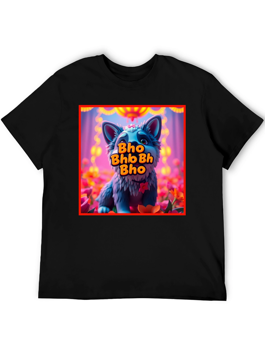 Cute Cartoon Wolf Bho Bhb Bh Bho Black T-Shirt