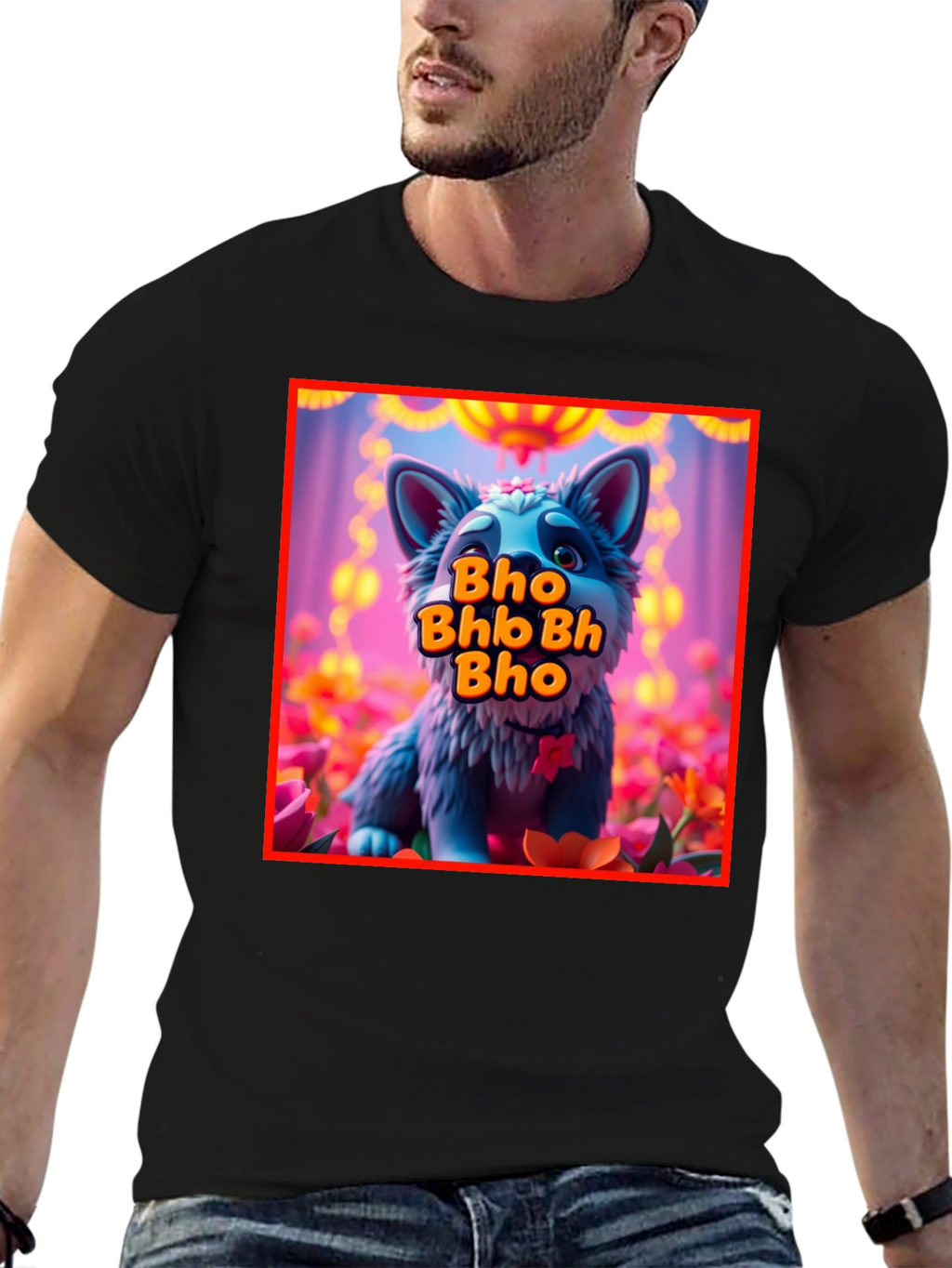 Cute Cartoon Wolf Bho Bhb Bh Bho Black T-Shirt
