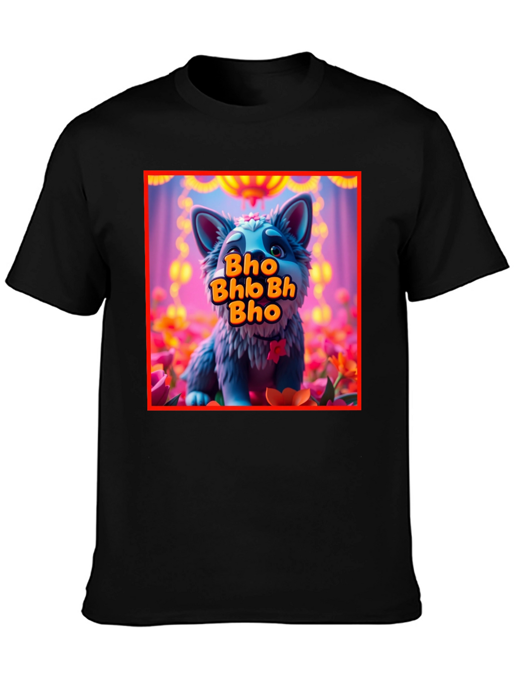 Cute Cartoon Wolf Bho Bhb Bh Bho Black T-Shirt