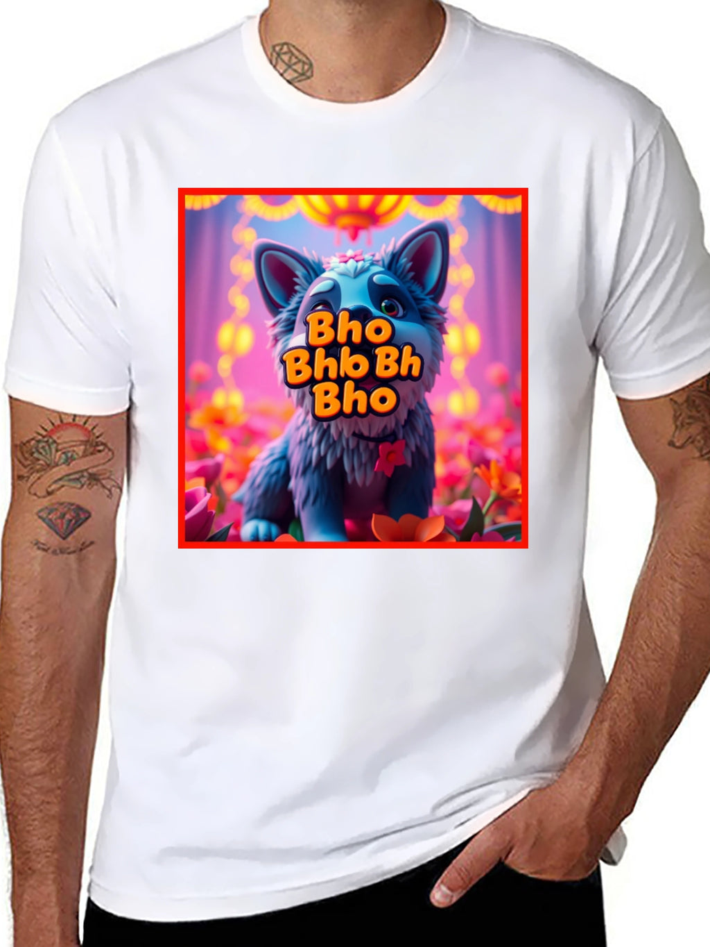 Cute Cartoon Wolf Bho Bhb Bh Bho Black T-Shirt