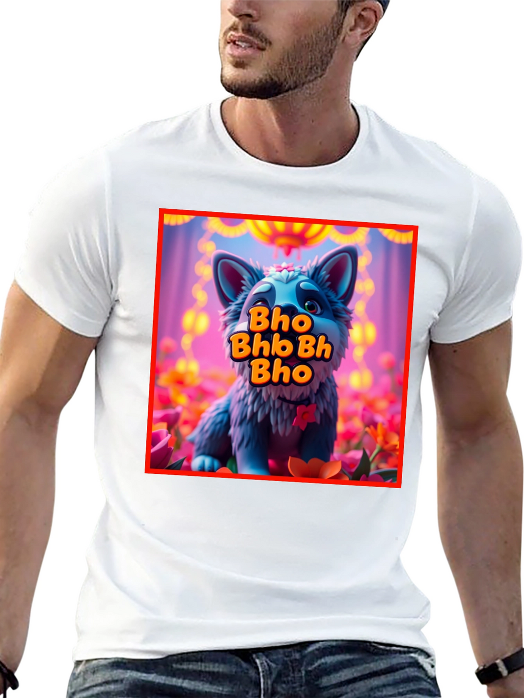 Cute Cartoon Wolf Bho Bhb Bh Bho Black T-Shirt