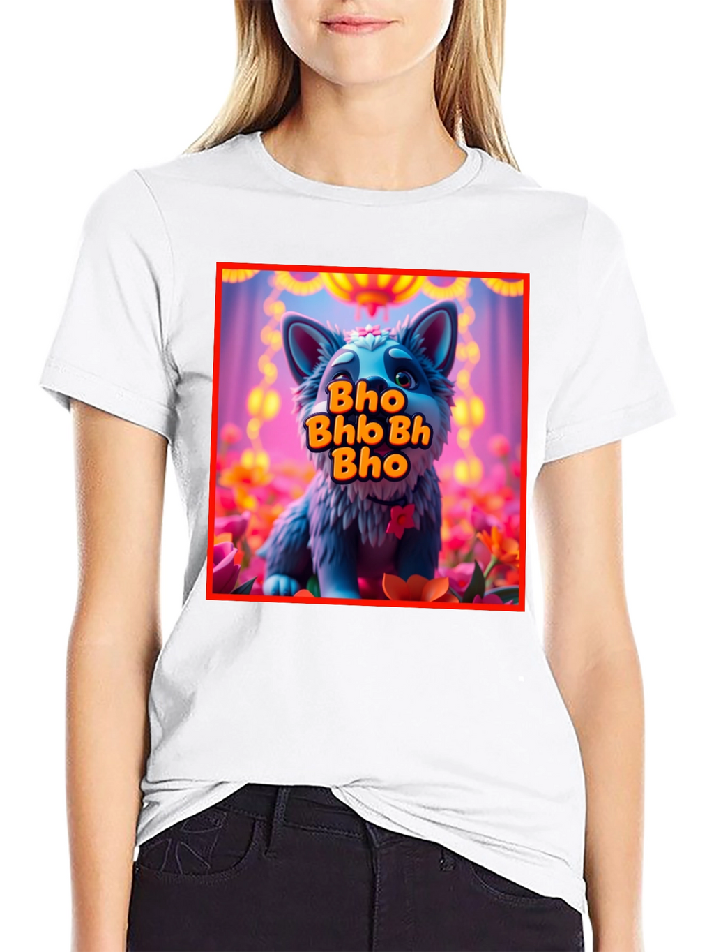 Cute Cartoon Wolf Bho Bhb Bh Bho Black T-Shirt