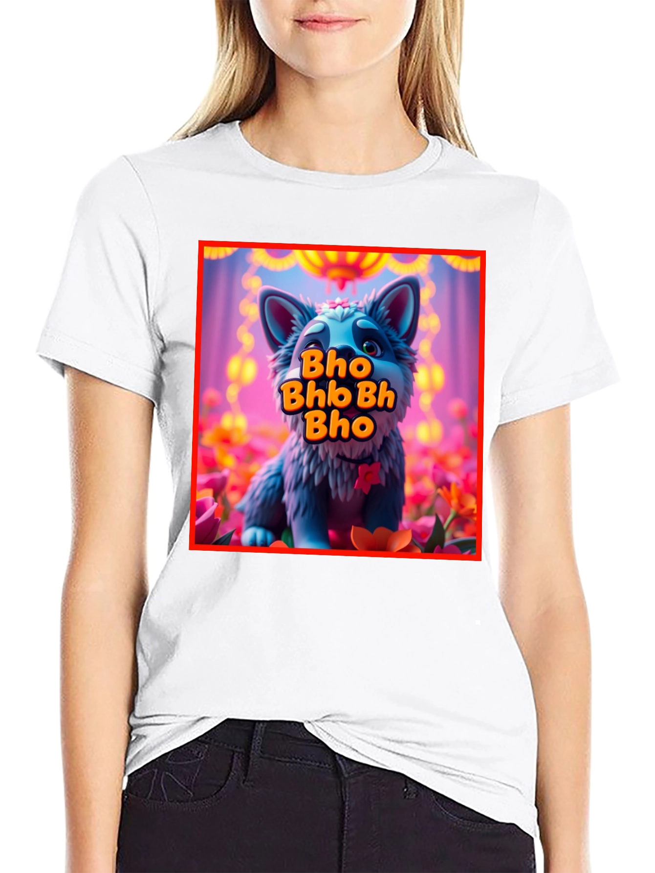 Cute Cartoon Wolf Bho Bhb Bh Bho Black T-Shirt