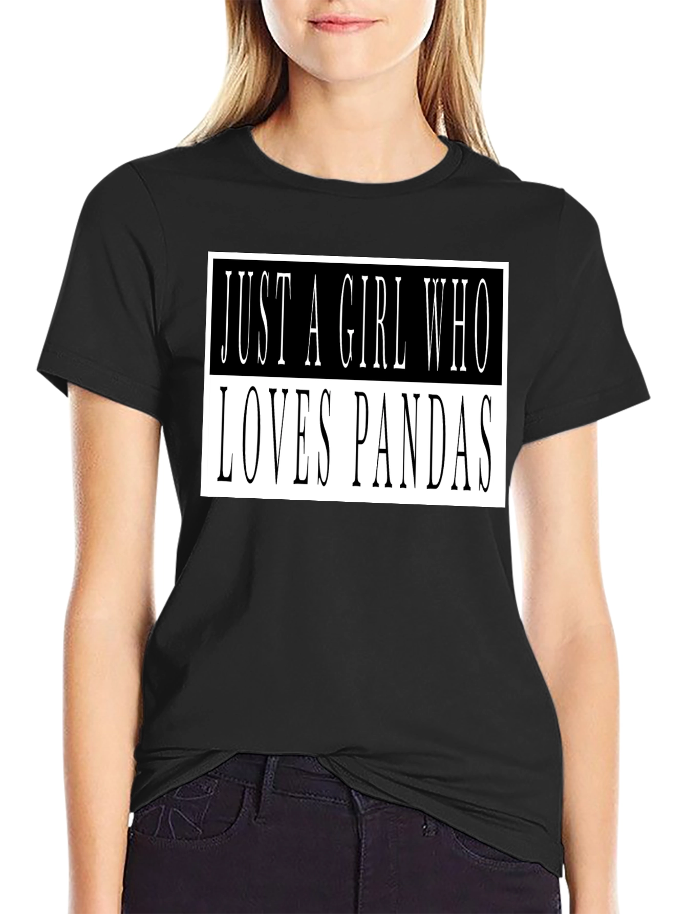 Just A Girl Who Loves Pandas T-Shirt Black Cotton Tee