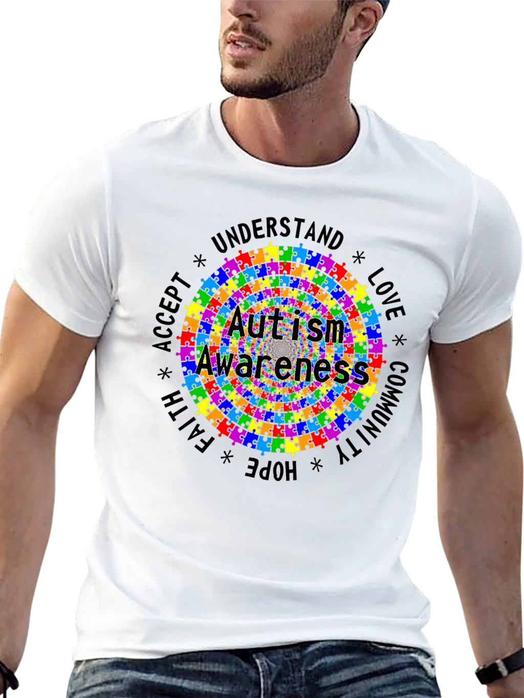 Autism Awareness Puzzle Piece Graphic Tee - Black